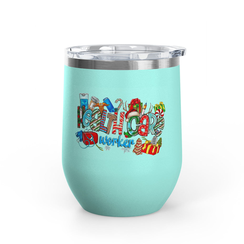 Healthcare Worker 12oz Wine Tumbler — Colorful Holiday Medical Staff Gift Medical Christmas Mug