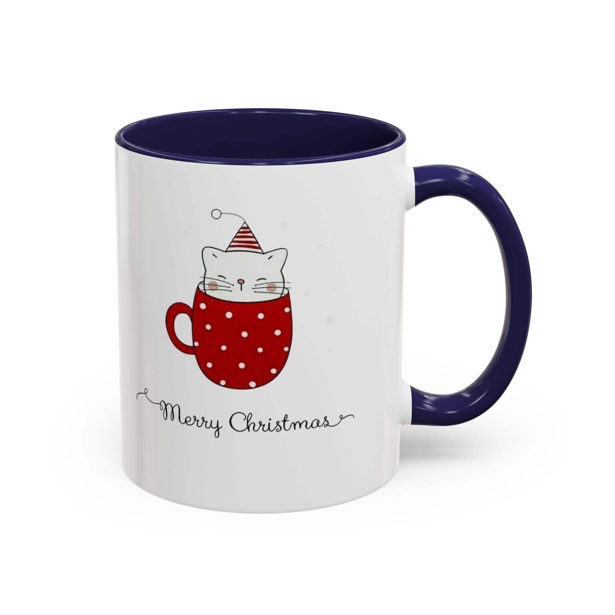 Christmas Cat Accent Mug "Merry Christmas" Polka Dot Holiday Coffee Cup Christmas Mugs Collection!