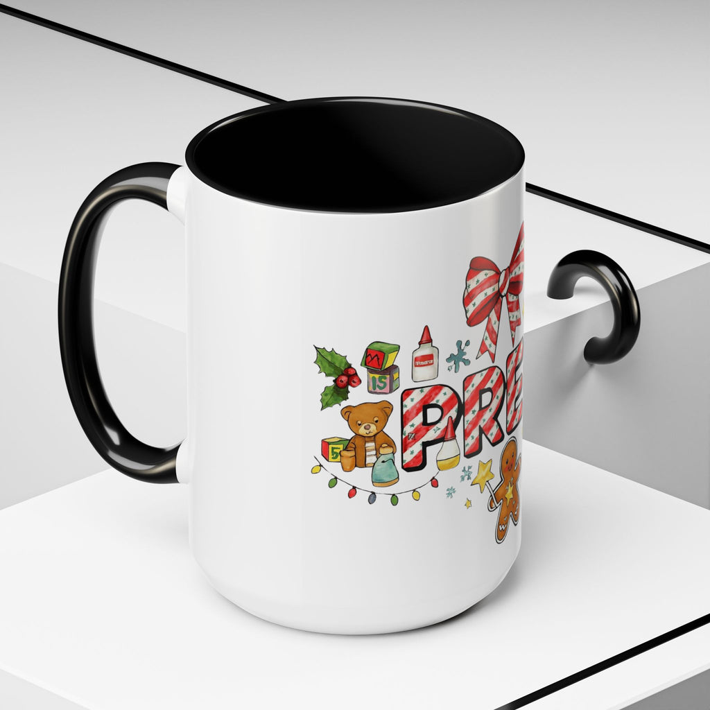 Holiday Teacher Coffee Mug 'PRE-K' Festive Gingerbread & Candy Cane Design (11/15oz) School Staff Christmas Mug Collection