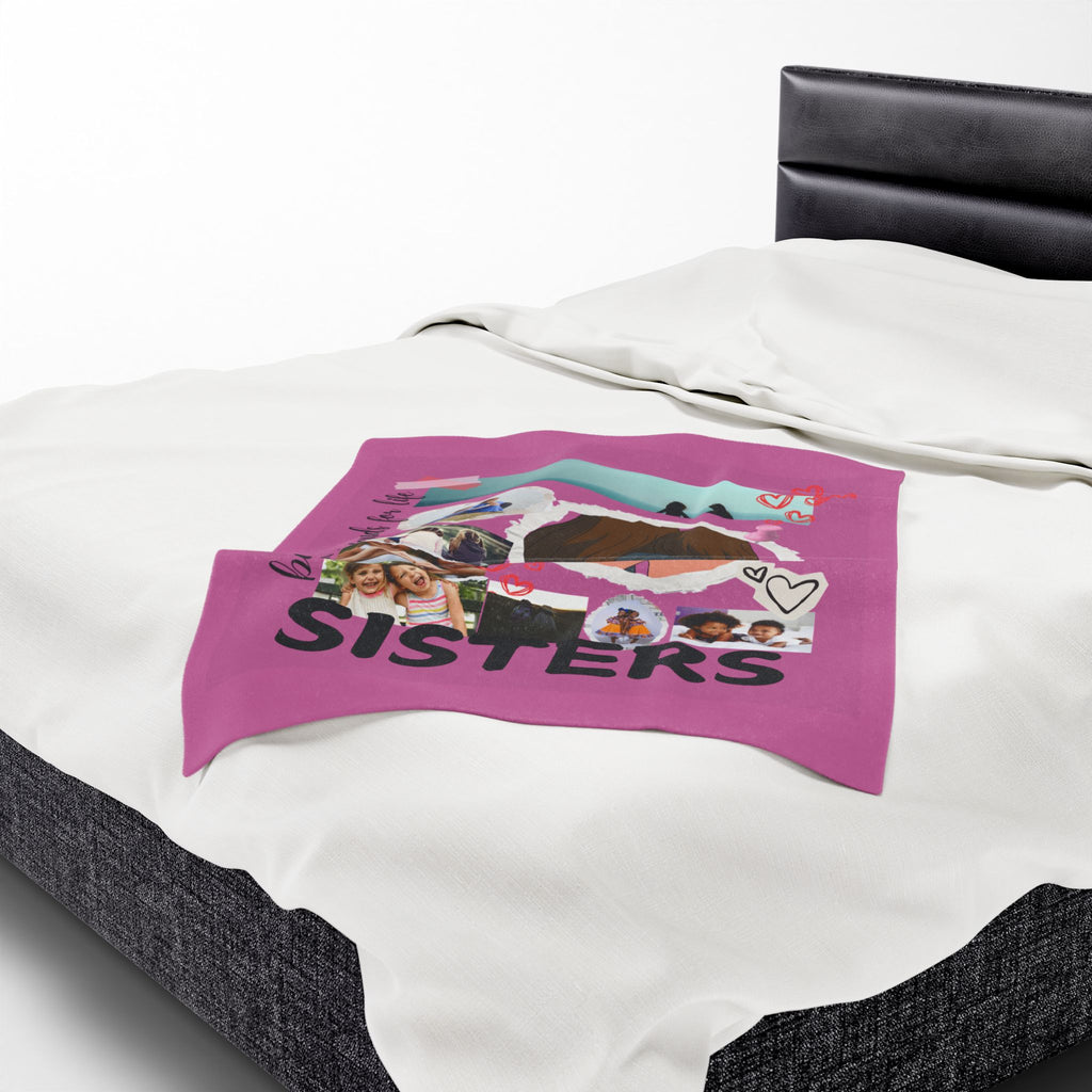 Sisters Velveteen Plush Blanket "Sisters" Photo Collage Keepsake Blanket Gift for Sister