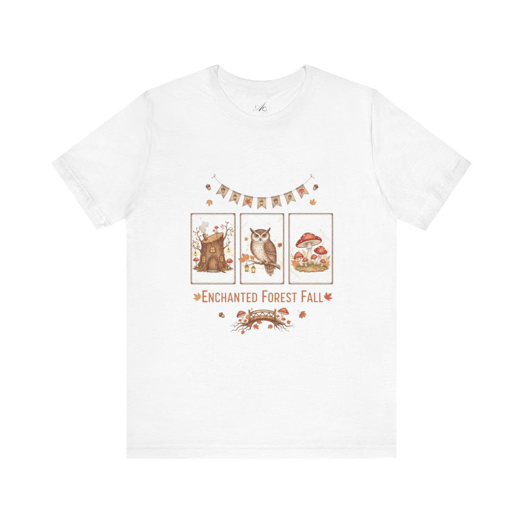 Enchanted Forest Fall Tee, Cute Owl Shirt, Autumn Graphic Tee, Nature Lover Gift, Cozy Fall Apparel, Wildlife T-Shirt, Unisex Fall Top