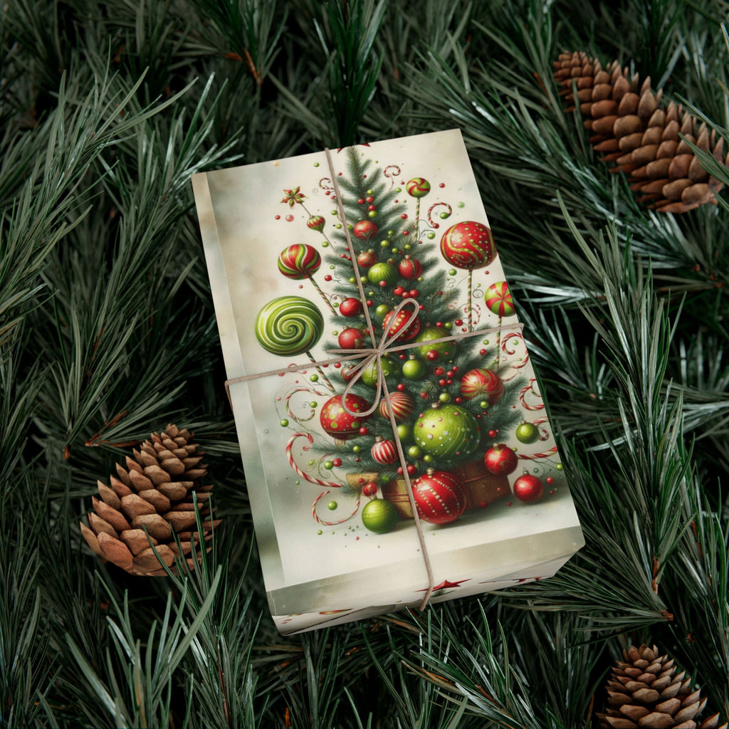 Christmas Tree Ornament Gift Wrap Paper — Vintage Holiday Wrapping Sheets