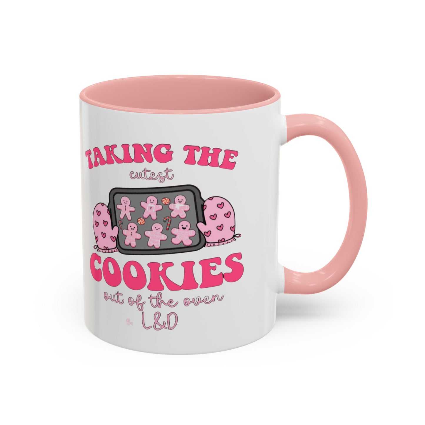 Accent Coffee Mug — "Taking the Cookies" Cute Pink Baking Design Coffee Cup for Fun Celebrations