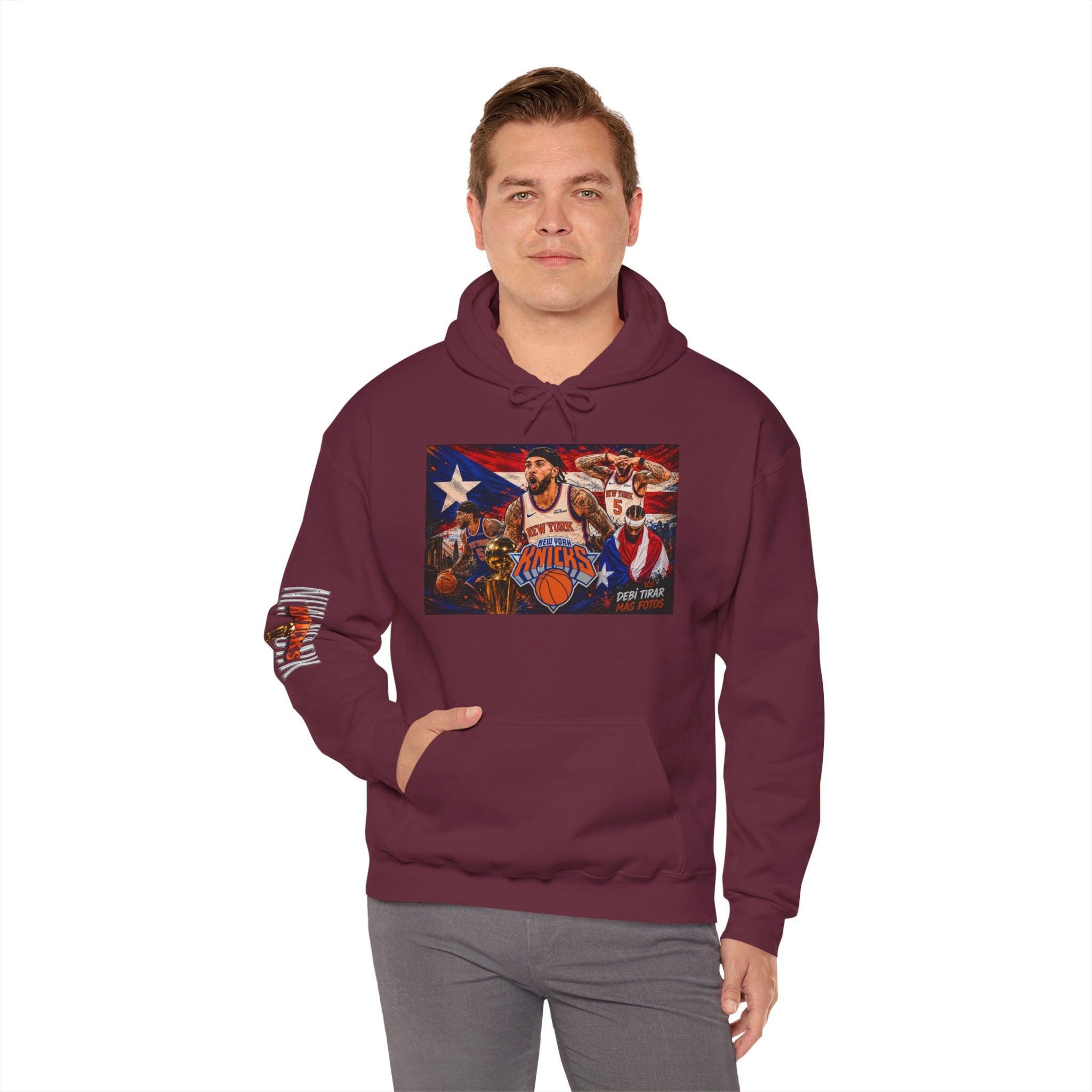 NY-K Retro Player Collage Hoodie — Basketball Fan Sweatshirt