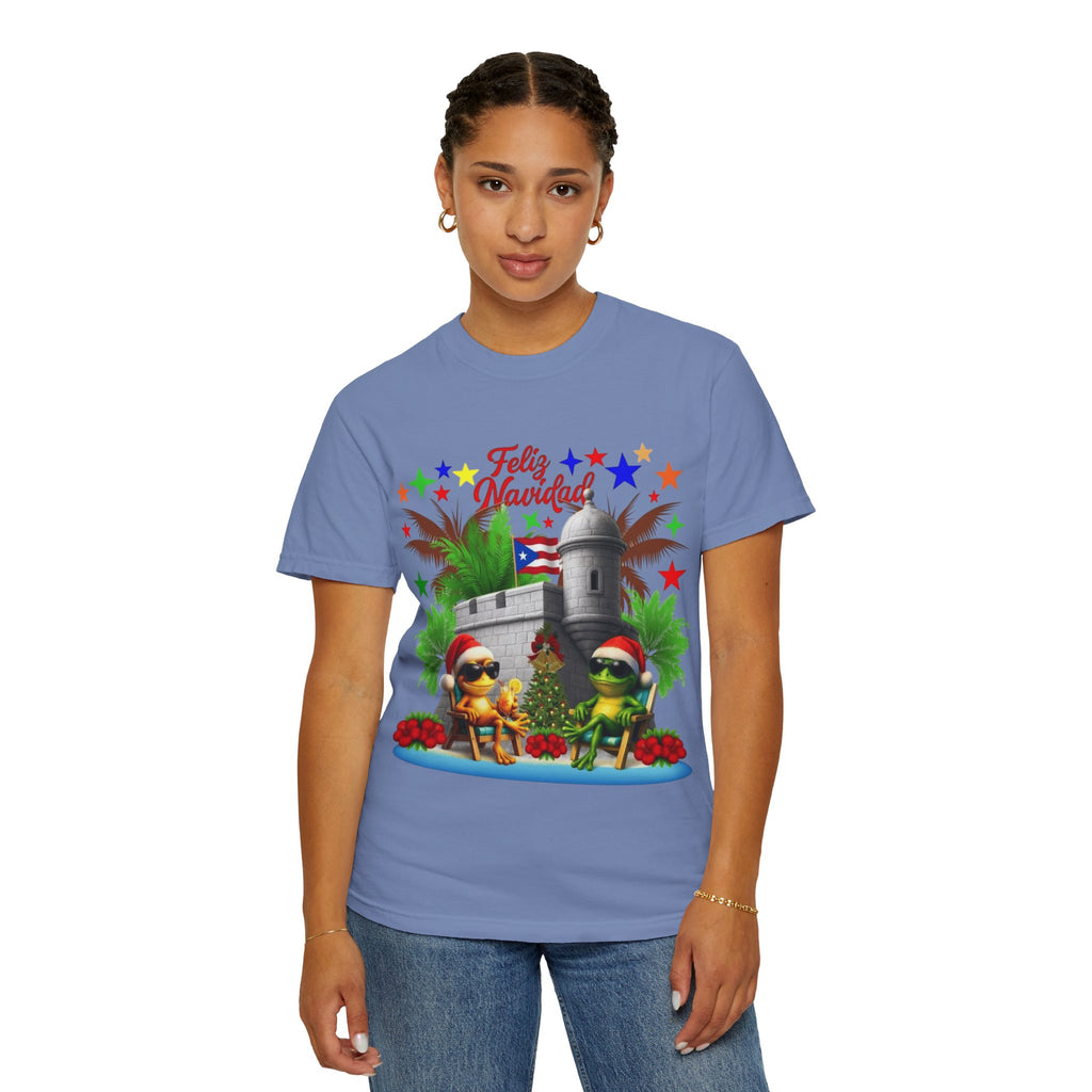 Feliz Navidad Puerto Rico T-Shirt  Castillo & Coquí Holiday Tee Puerto Rico Navidades