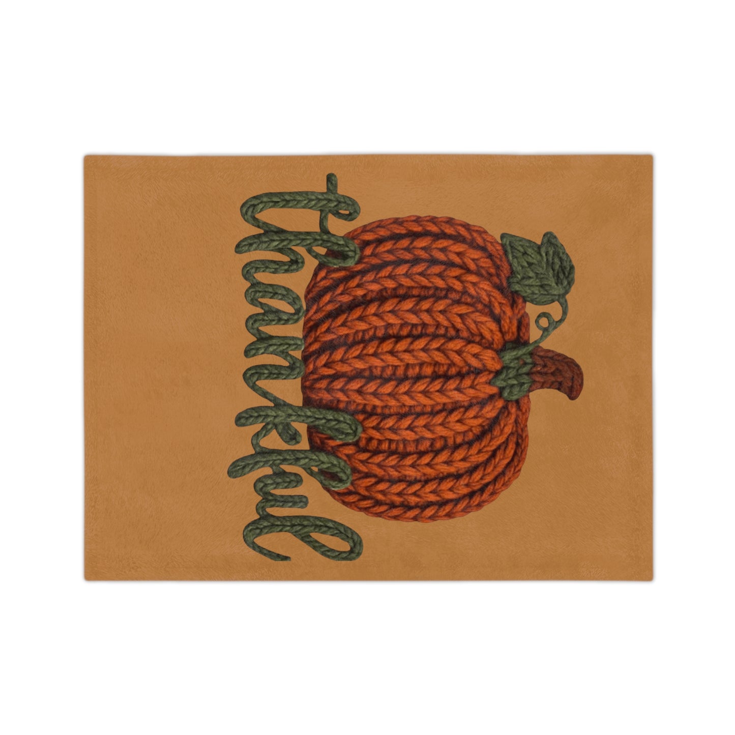 Holiday Christmas Blanket, Thankful Knit Pumpkin Velveteen Blanket