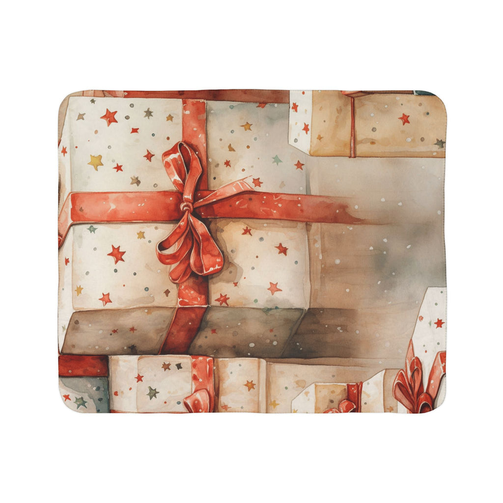Holiday Gift Stack Fleece Sherpa Blanket — Cozy Christmas Presents Throw