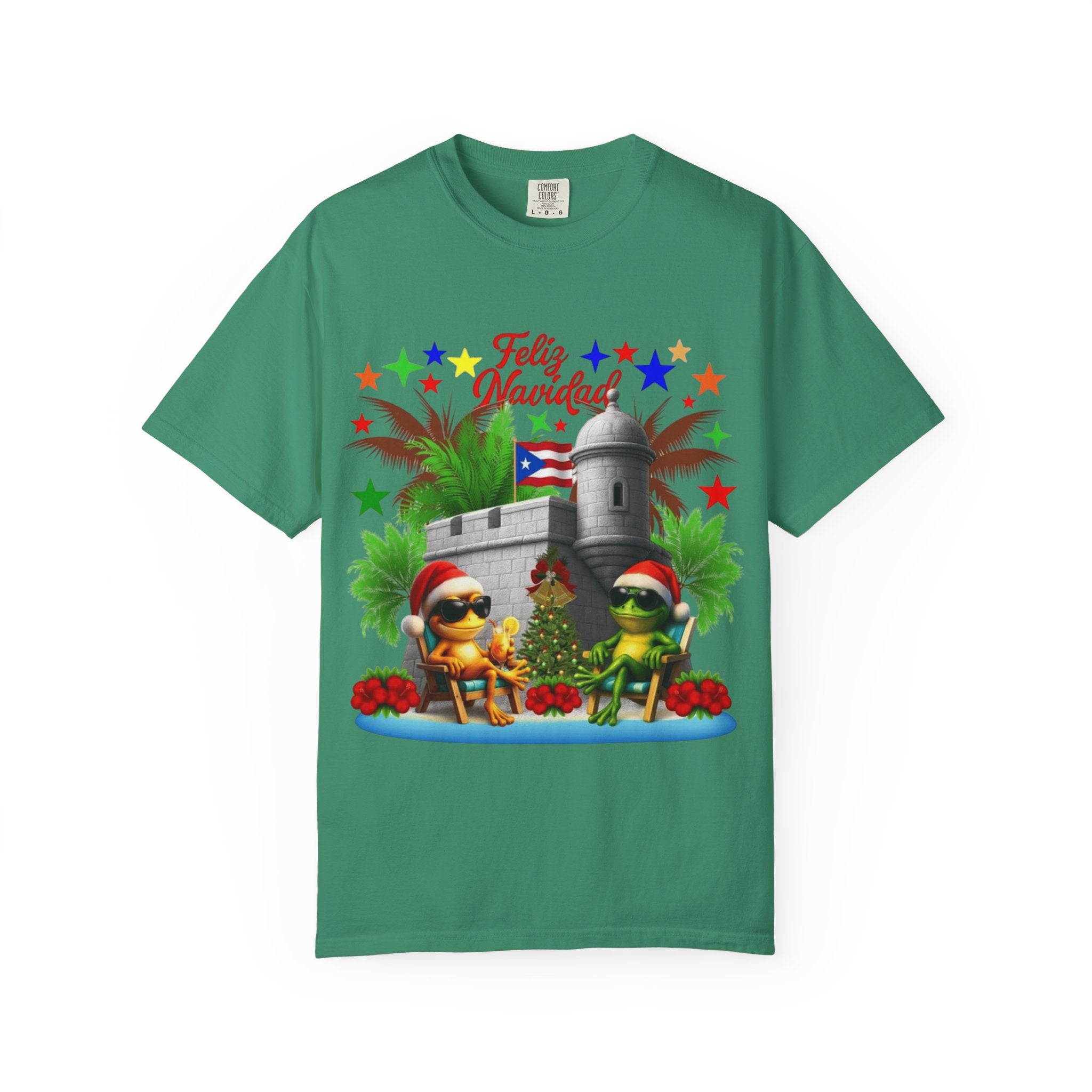 Feliz Navidad Puerto Rico T-Shirt  Castillo & Coquí Holiday Tee Puerto Rico Navidades