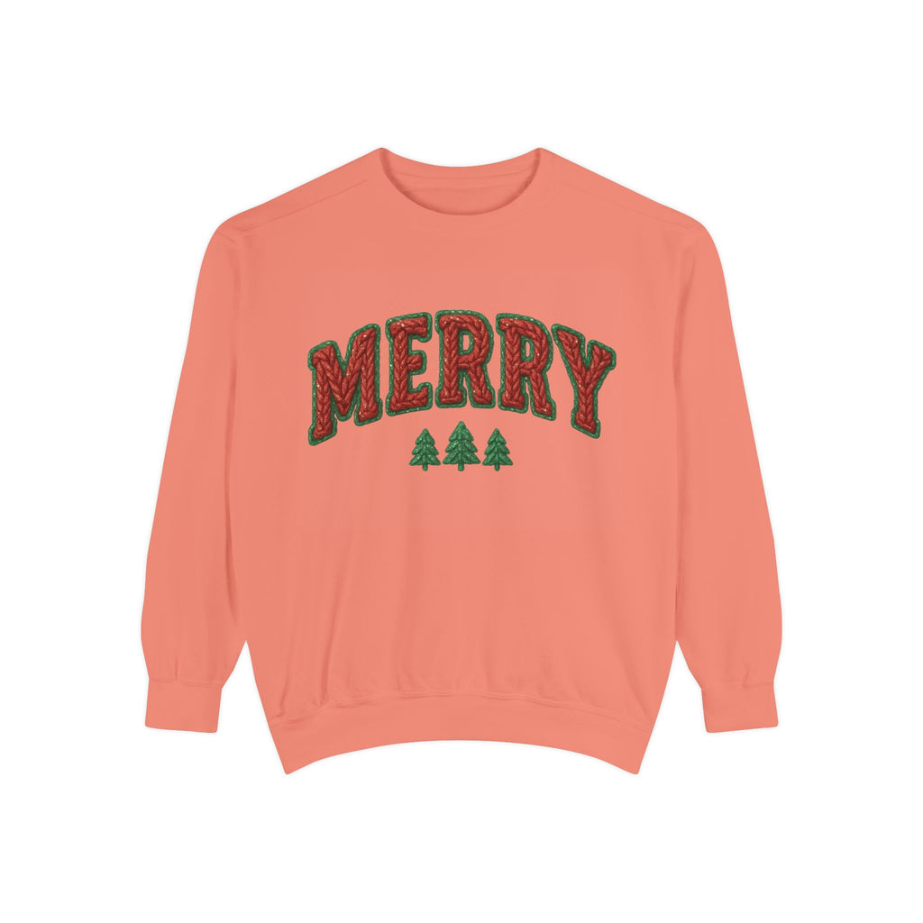 Merry Holiday Sweatshirt — Cozy Christmas Pullover with Tree Graphics Festive Holiday Designs