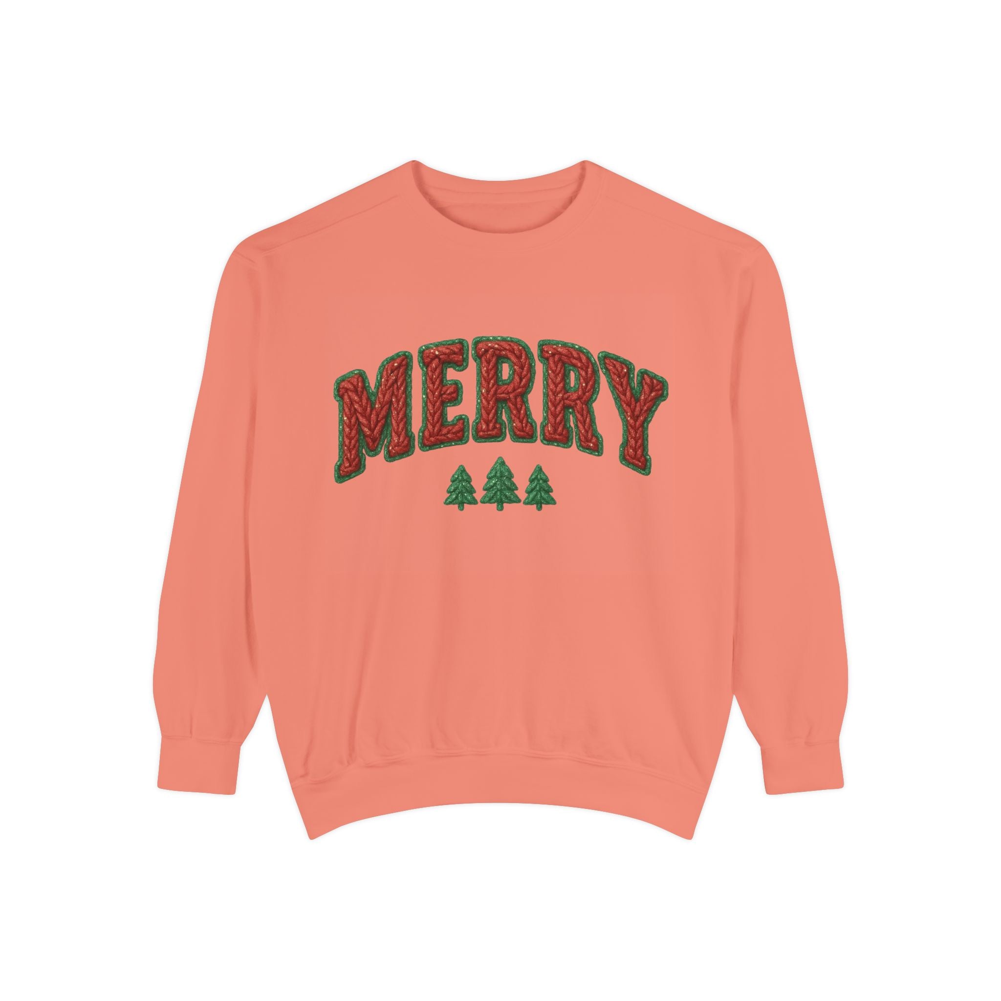 Merry Holiday Sweatshirt — Cozy Christmas Pullover with Tree Graphics Festive Holiday Designs