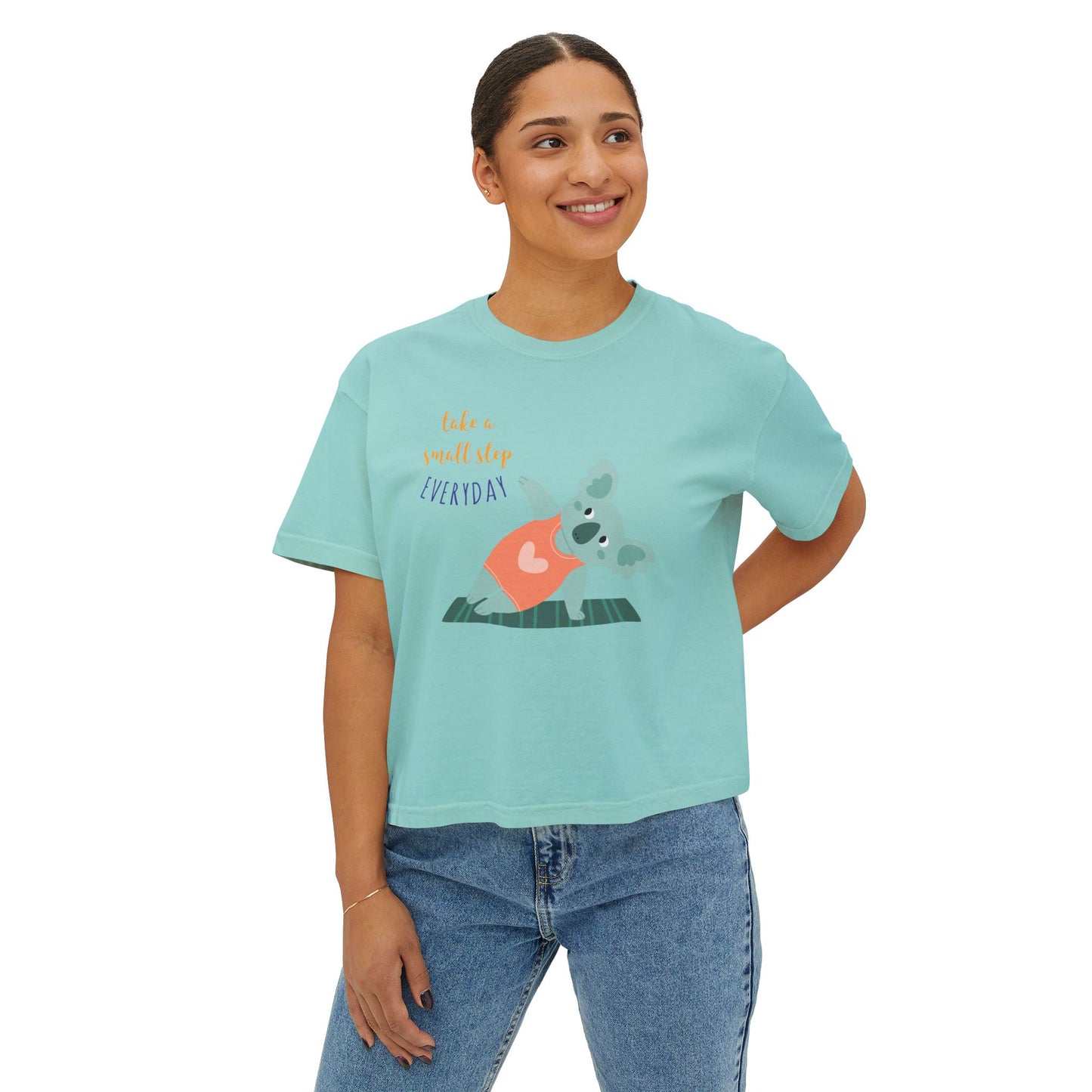 🧘‍♀️ Wear Your Peace. Motivational Women's Boxy Tee - Cute Koala Design, Relaxed Fit for Everyday Wear, Gift for Animal Lovers, Self-Care Message Premium Top