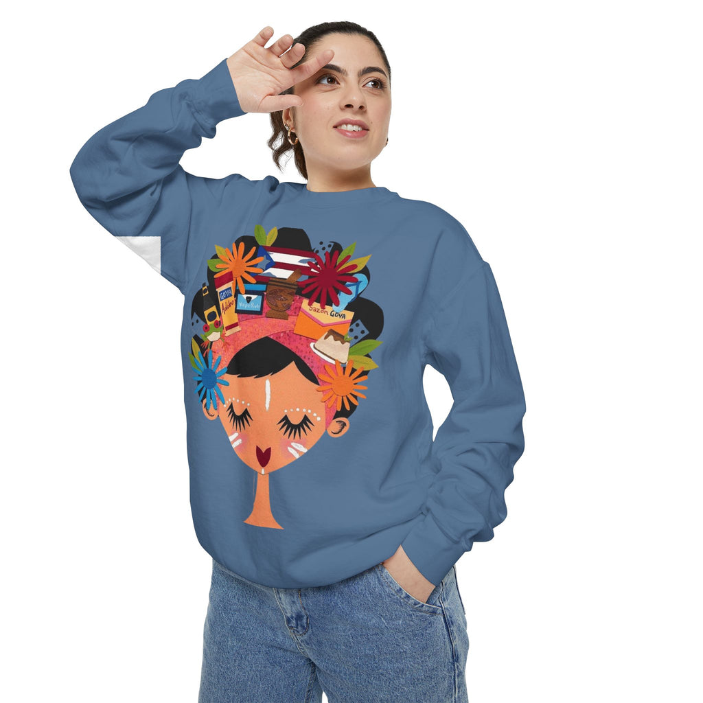 Floral Fiesta Sweatshirt — Colorful Tropical Woman Graphic Puerto Rico Navidades