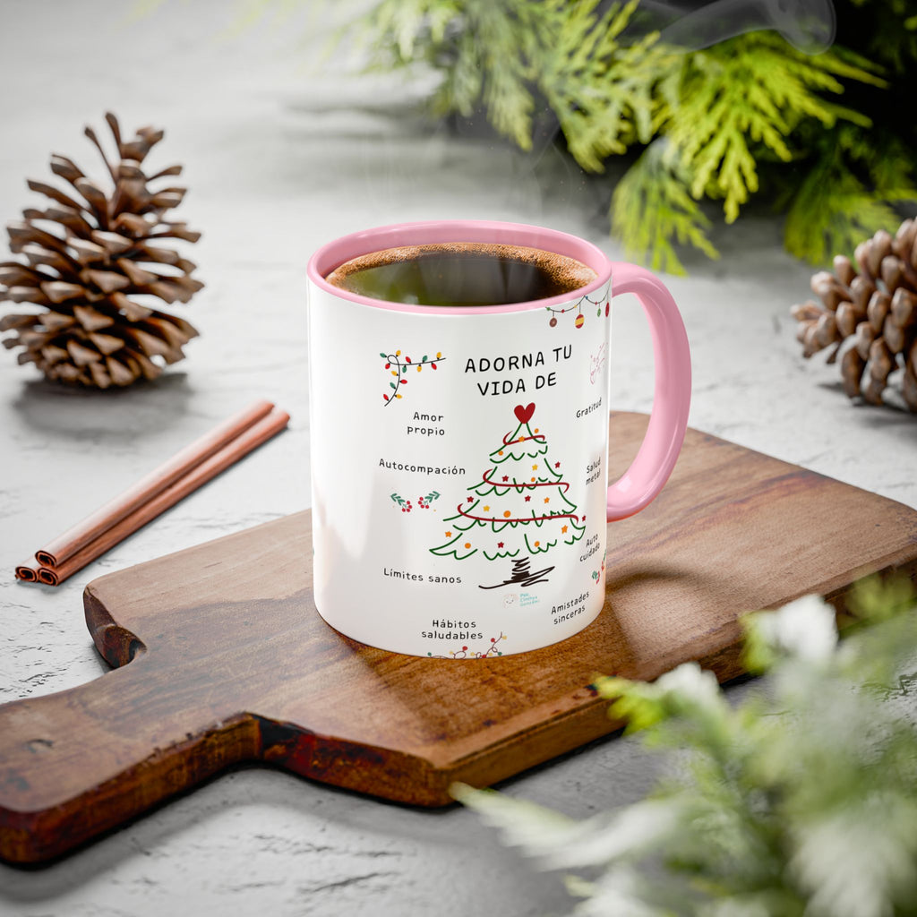 Mug — 'Adorna Tu Vida' Christmas Tree Spanish Holiday Coffee Mug (11oz/15oz)