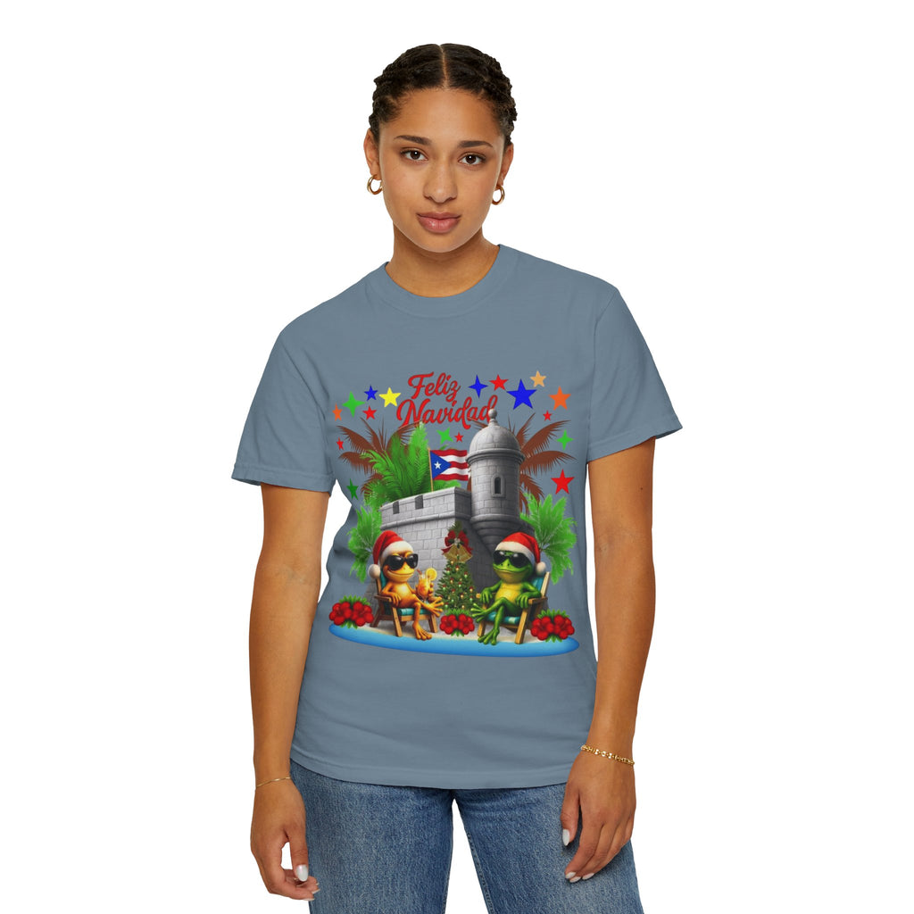 Feliz Navidad Puerto Rico T-Shirt  Castillo & Coquí Holiday Tee Puerto Rico Navidades
