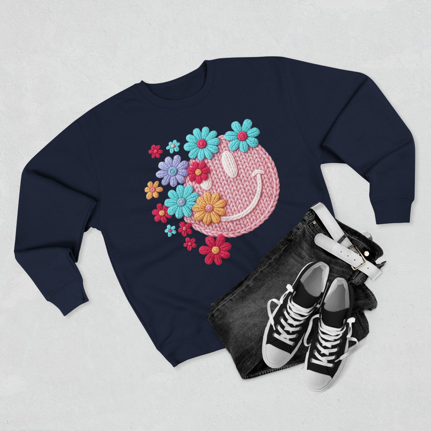 Floral Knit Smile Sweatshirt Cozy, Unbothered