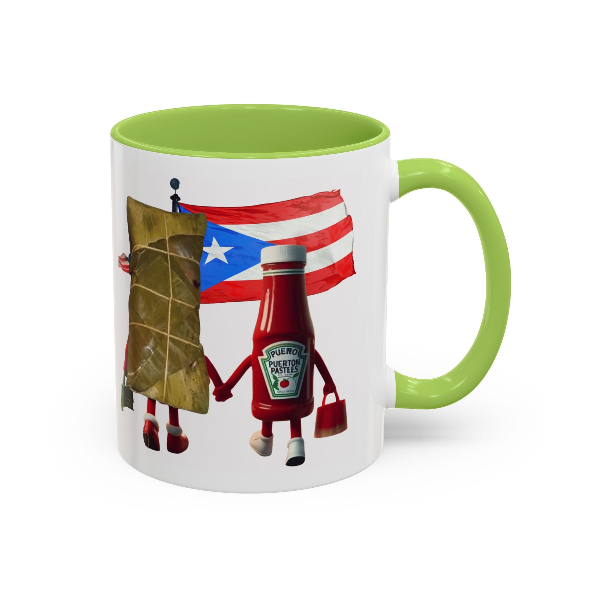 Puerto Rican Flag Ketchup & Pasteles Coffee Mug — Funny Food Friends Accent Mug (11/15oz)