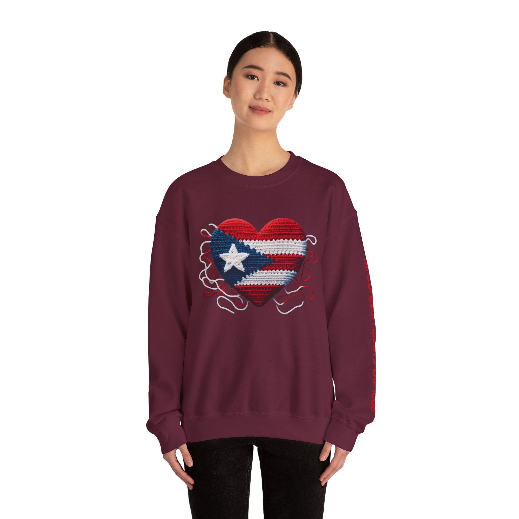 Puerto Rico Heart Crewneck Sweatshirt  Puerto Rican Flag Heart Knit Design