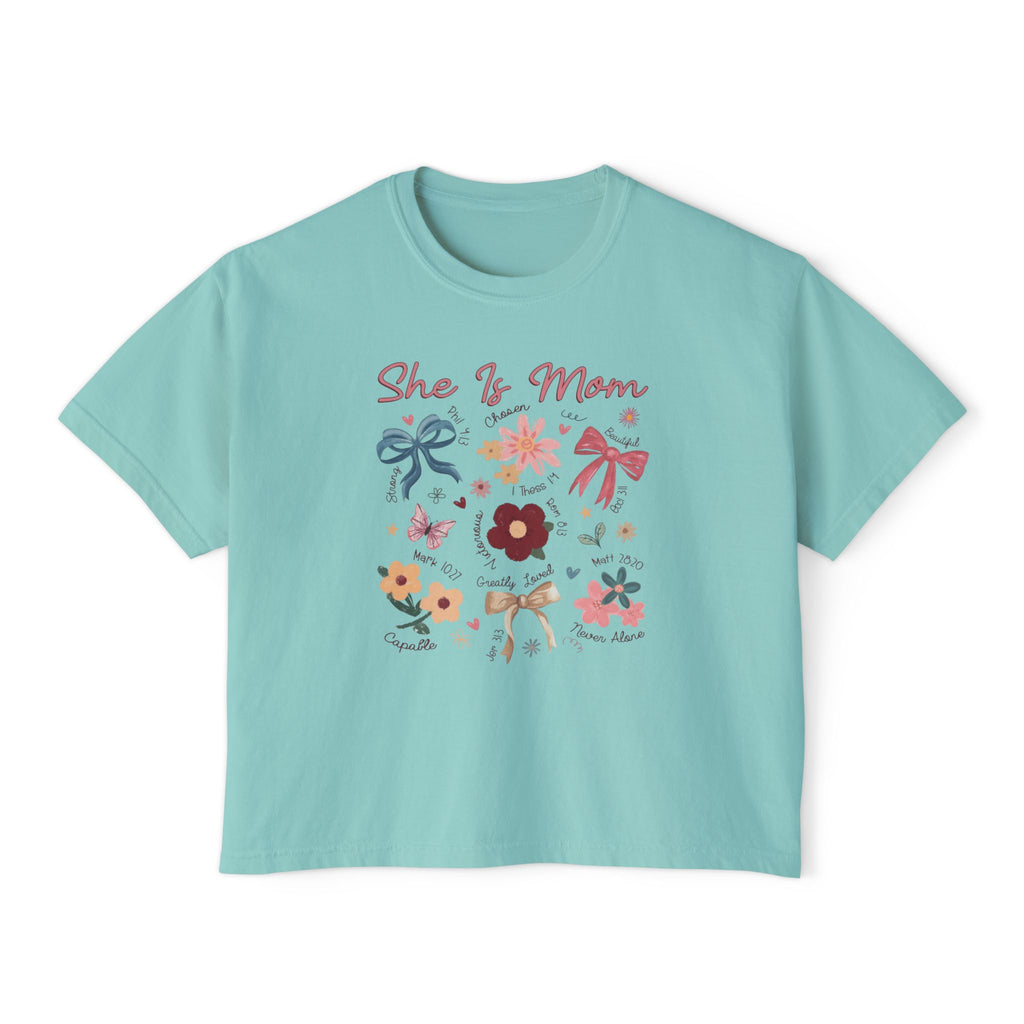 She Is Mom Floral Boxy Tee  Cute Mother’s Day Floral Graphic Shirt