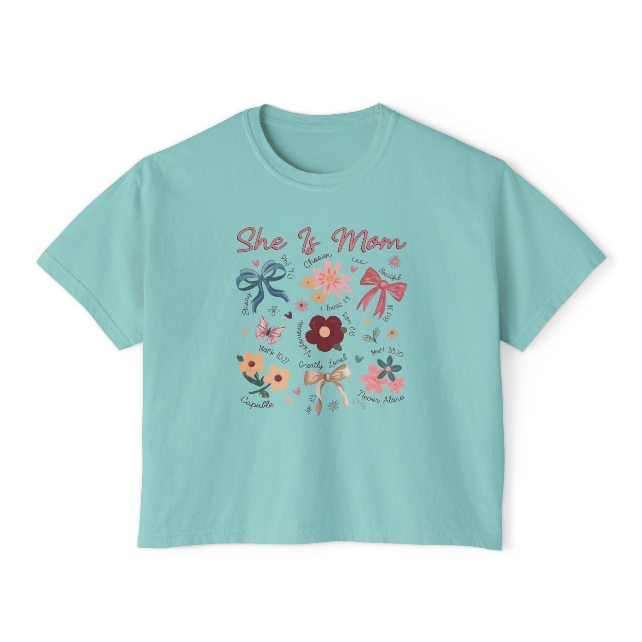 She Is Mom Floral Boxy Tee  Cute Mother’s Day Floral Graphic Shirt