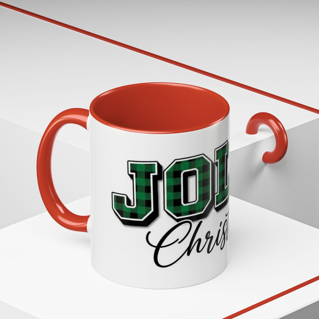Holly Christmas Accent Coffee Mug — Green Plaid Holiday Gift (11/15oz)
