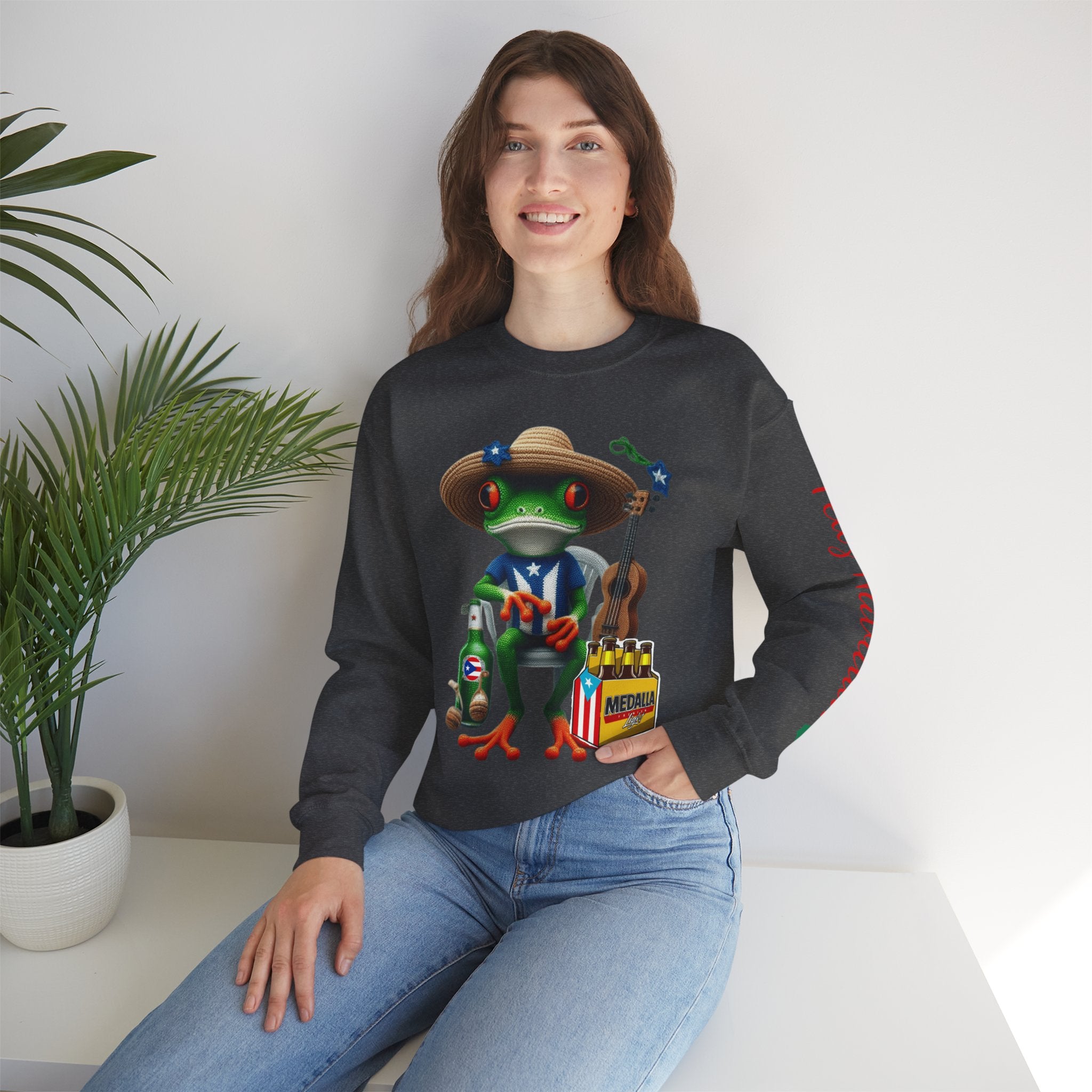 Frog Coqui Crewneck Sweatshirt – Coquito y Medalla Puerto Rican Vibes