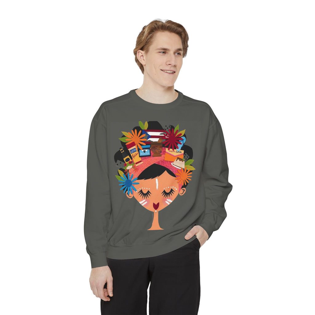 Floral Fiesta Sweatshirt — Colorful Tropical Woman Graphic Puerto Rico Navidades