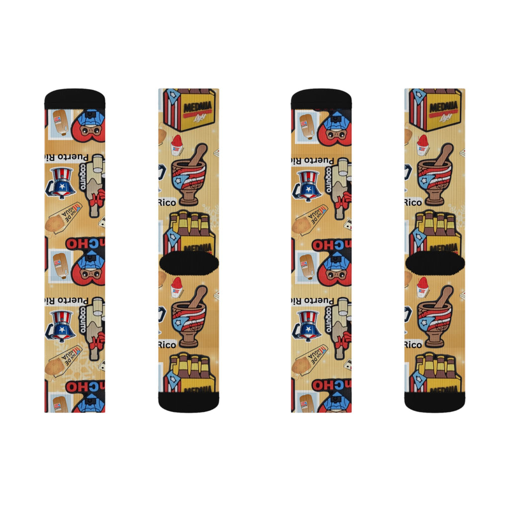 Puerto Rico Graphic Socks  Cute Island Icons Sublimation Crew Socks
