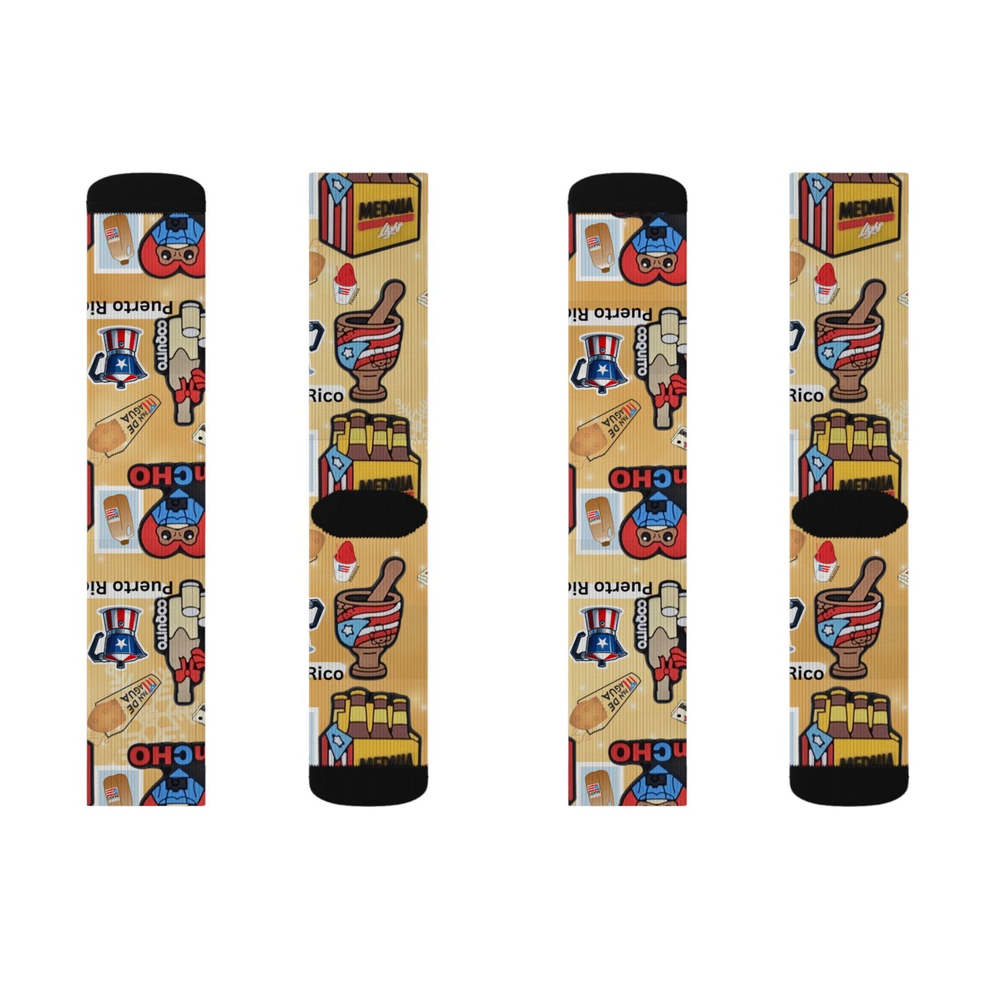 Puerto Rico Graphic Socks  Cute Island Icons Sublimation Crew Socks