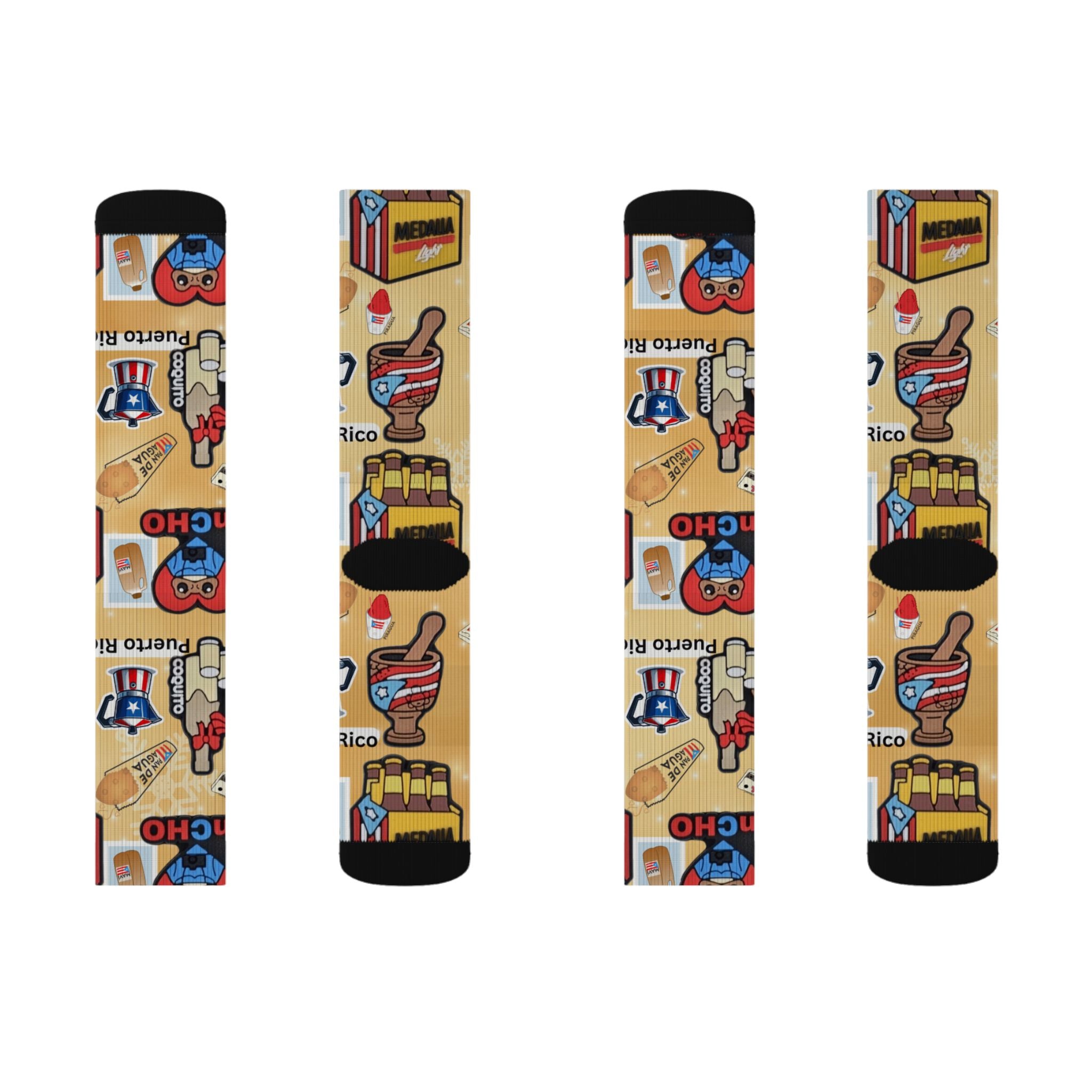 Puerto Rico Graphic Socks  Cute Island Icons Sublimation Crew Socks