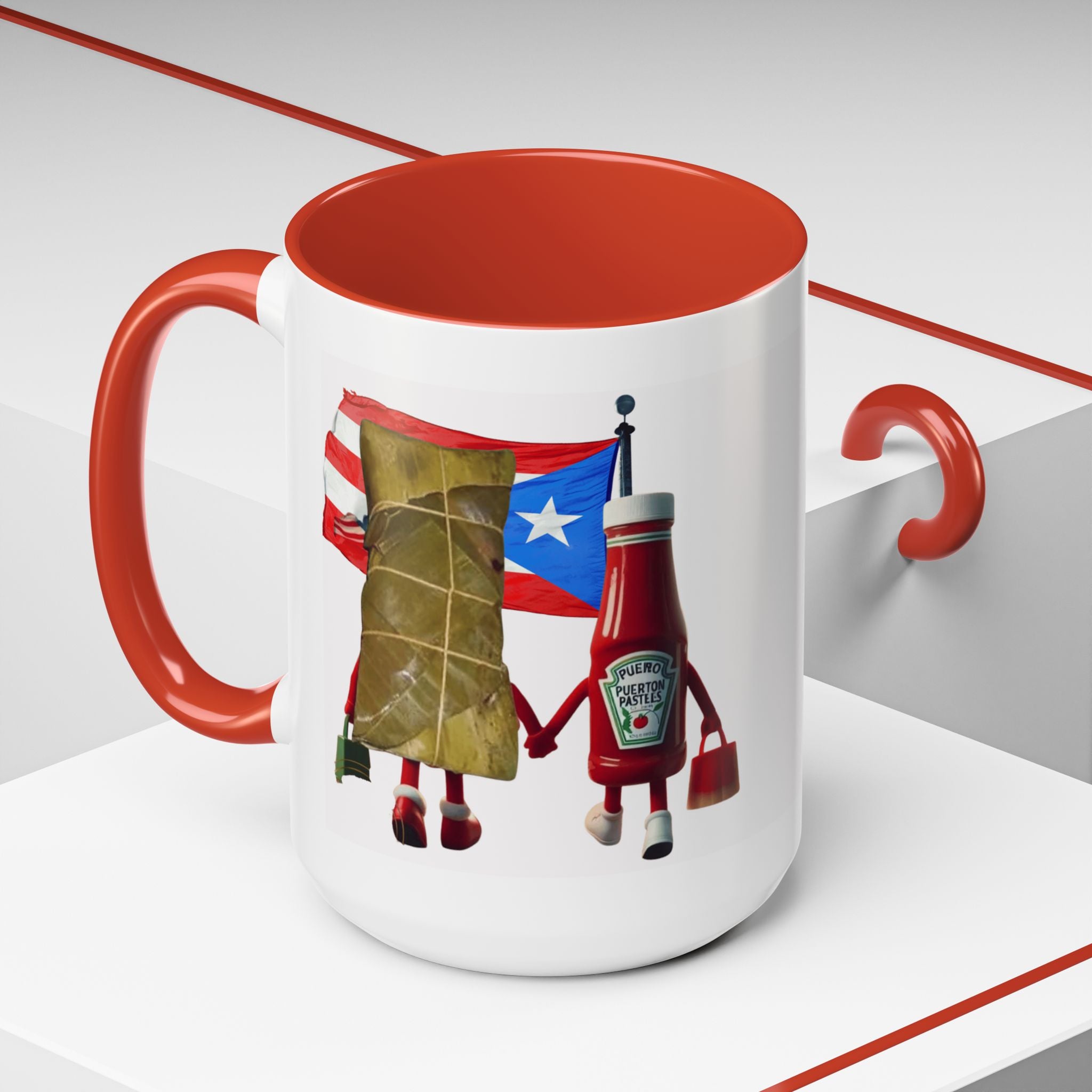 Puerto Rican Flag Ketchup & Pasteles Coffee Mug — Funny Food Friends Accent Mug (11/15oz)