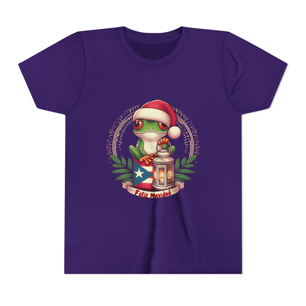 Kids Tee Cute Frog with Puerto Rican Flag & Lantern (Feliz Navidad)