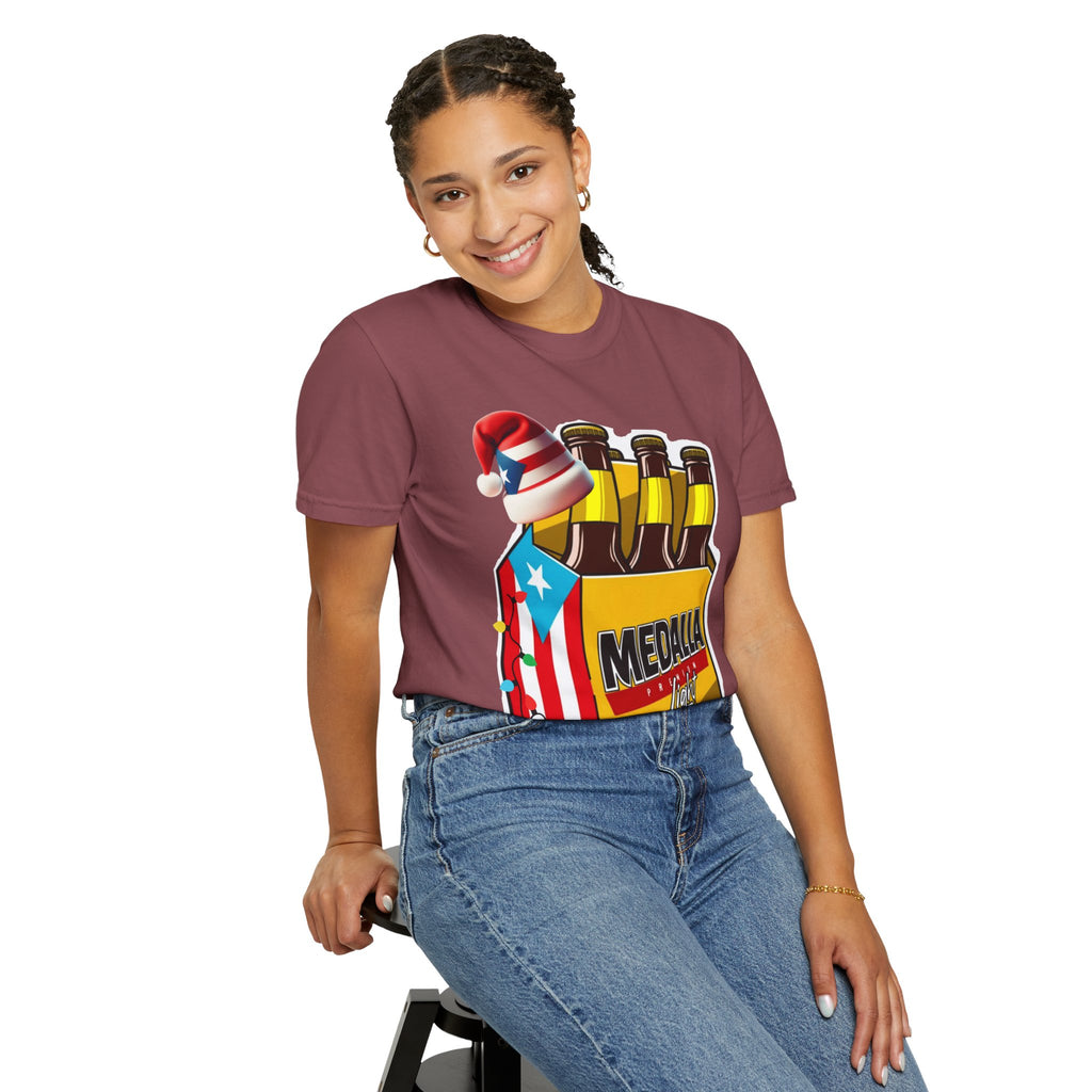 Medalla Light Beer T-Shirt  Navidad Boricua Holiday Tee Puerto Rico’s Navidades