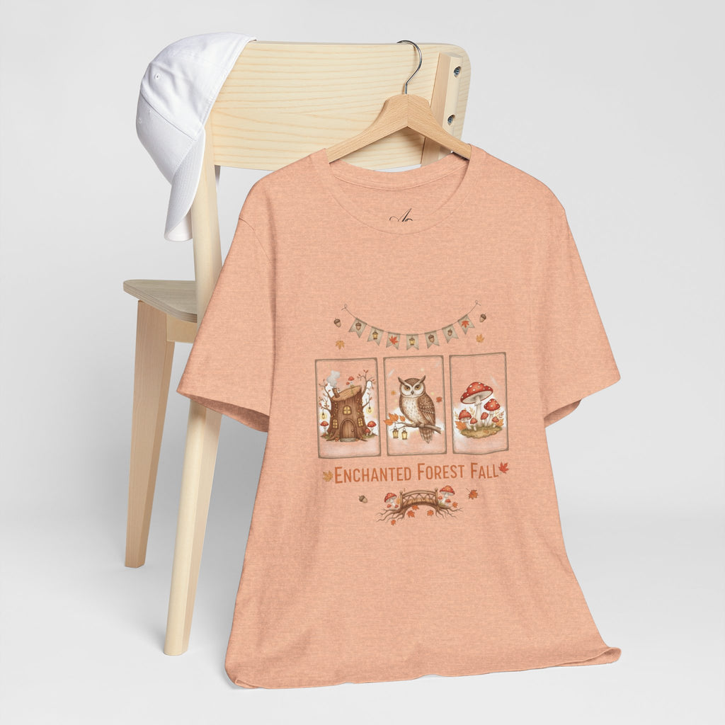 Enchanted Forest Fall Tee, Cute Owl Shirt, Autumn Graphic Tee, Nature Lover Gift, Cozy Fall Apparel, Wildlife T-Shirt, Unisex Fall Top