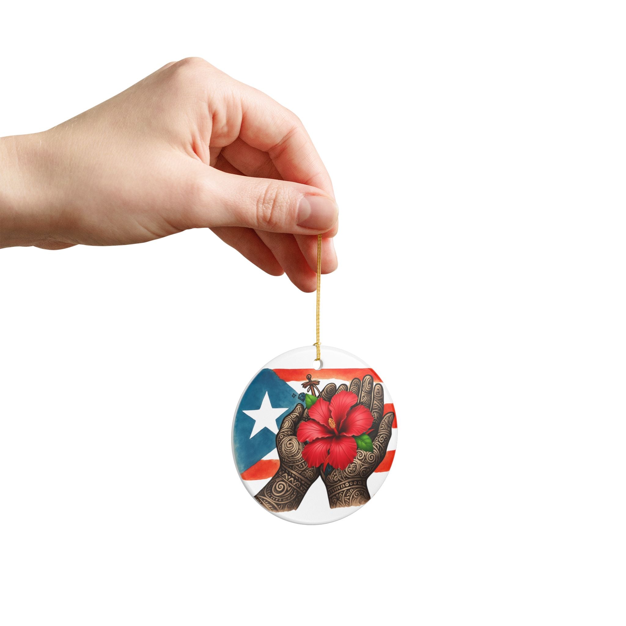 Puerto Rican Hibiscus & Coquí Hands (Round Decorative Hanging)