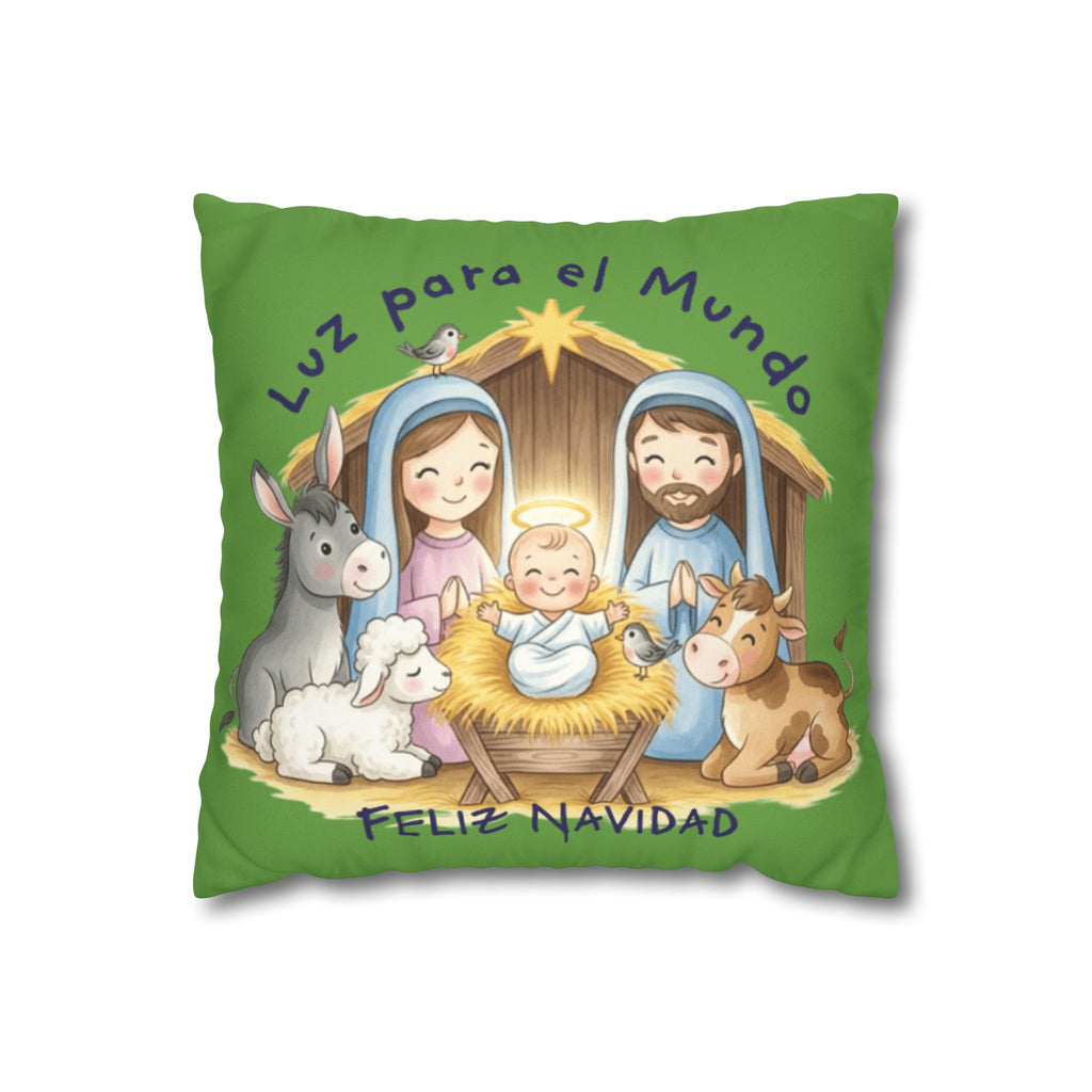 Nativity Pillowcase - "Luz para el Mundo" Feliz Navidad Christmas Throw Cover Puerto Rico Culture Pillow