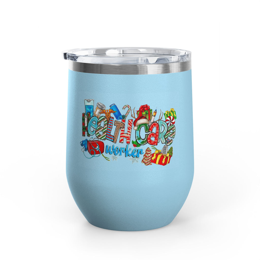 Healthcare Worker 12oz Wine Tumbler — Colorful Holiday Medical Staff Gift Medical Christmas Mug