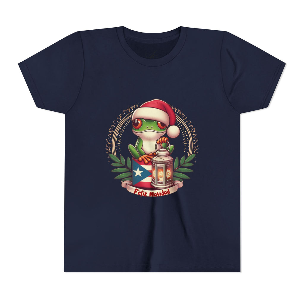 Kids Tee Cute Frog with Puerto Rican Flag & Lantern (Feliz Navidad)