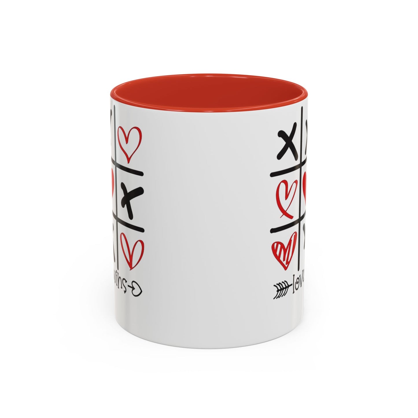 Love Wins Tic-Tac-Toe Heart Accent Coffee Mug — Romantic Valentine 11/15oz
