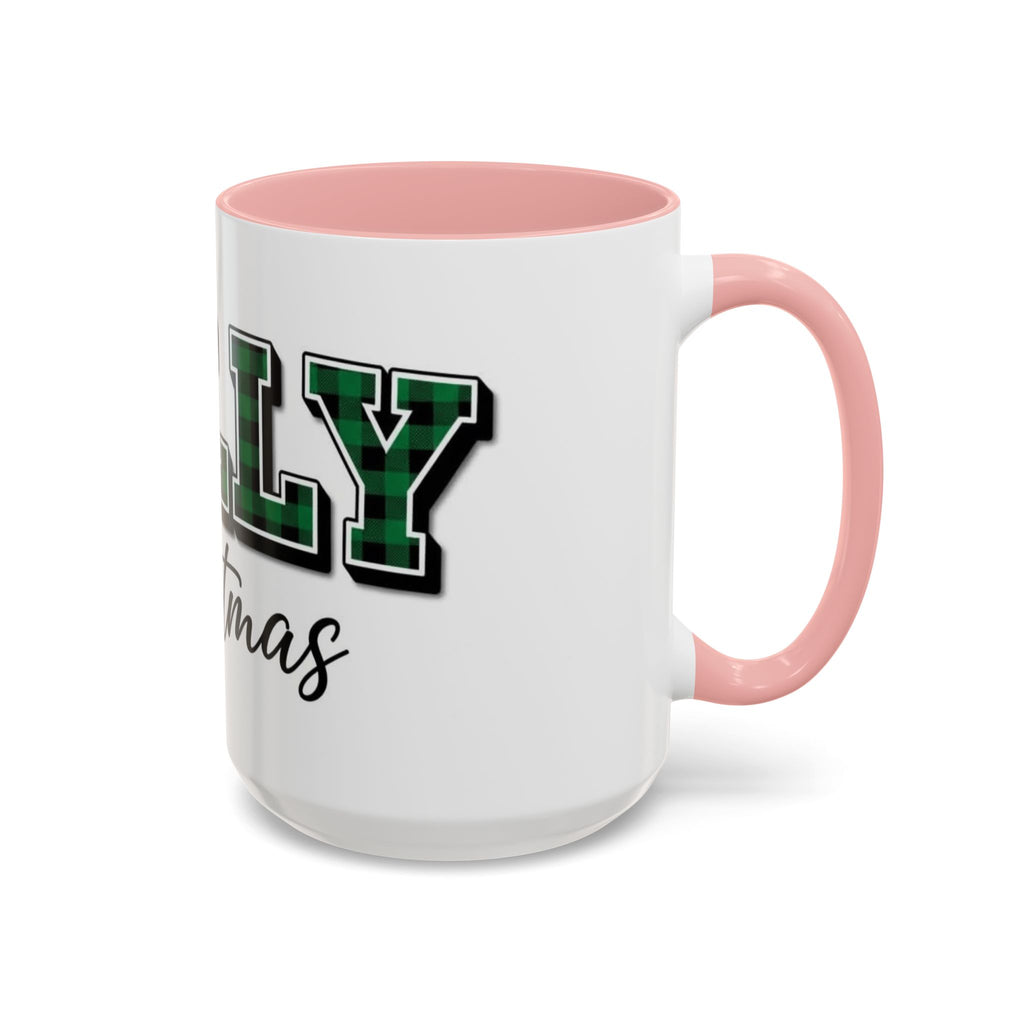 Holly Christmas Accent Coffee Mug — Green Plaid Holiday Gift (11/15oz)