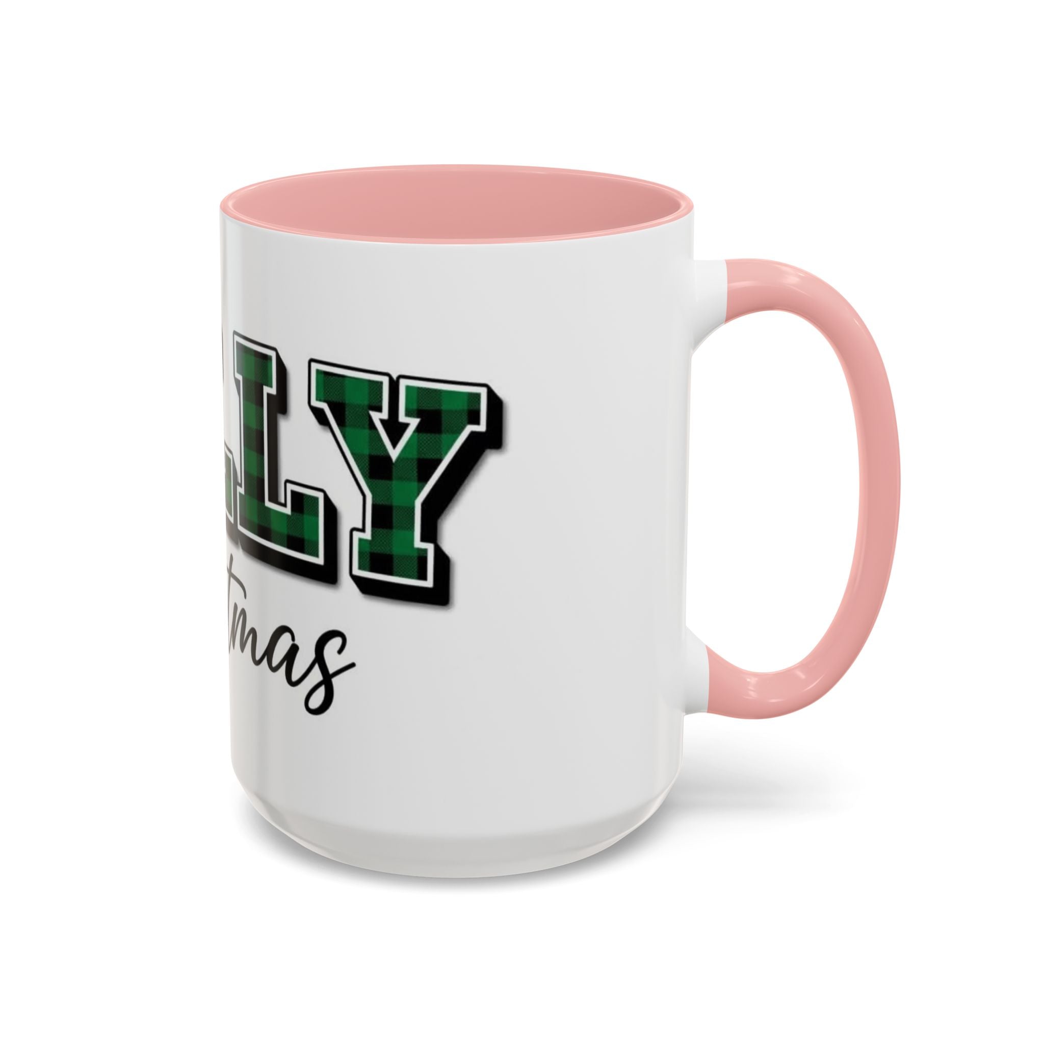 Holly Christmas Accent Coffee Mug — Green Plaid Holiday Gift (11/15oz)