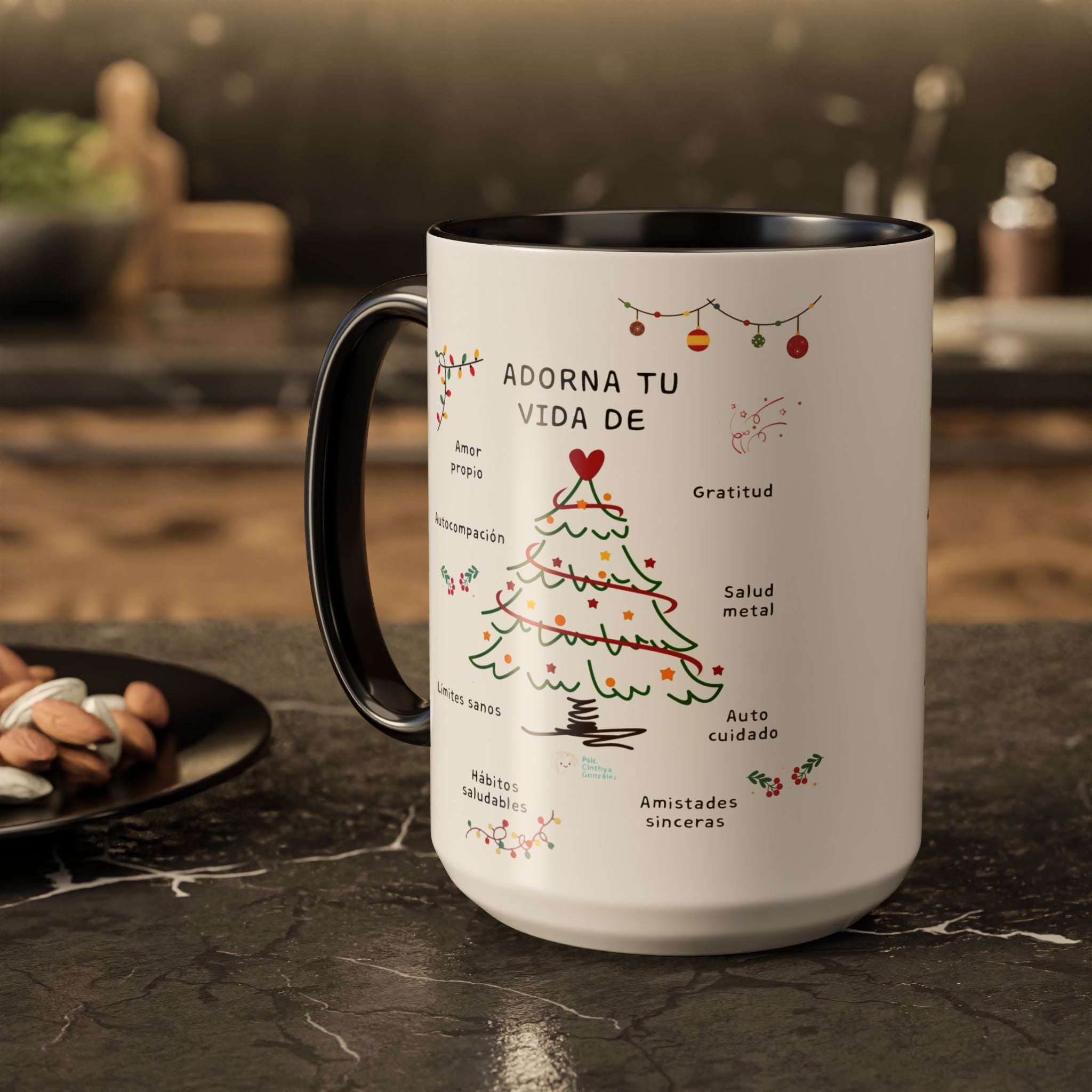 Mug — 'Adorna Tu Vida' Christmas Tree Spanish Holiday Coffee Mug (11oz/15oz)