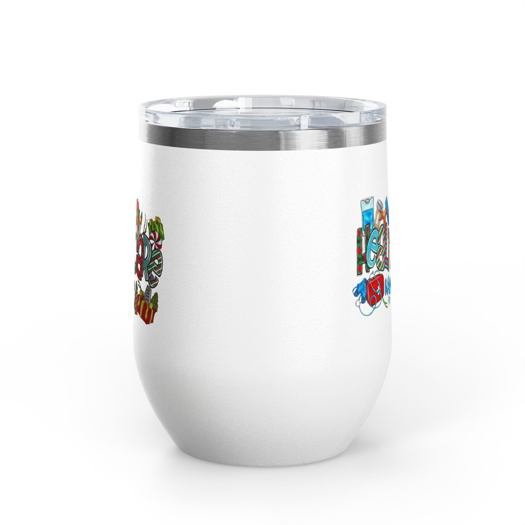 Healthcare Worker 12oz Wine Tumbler — Colorful Holiday Medical Staff Gift Medical Christmas Mug