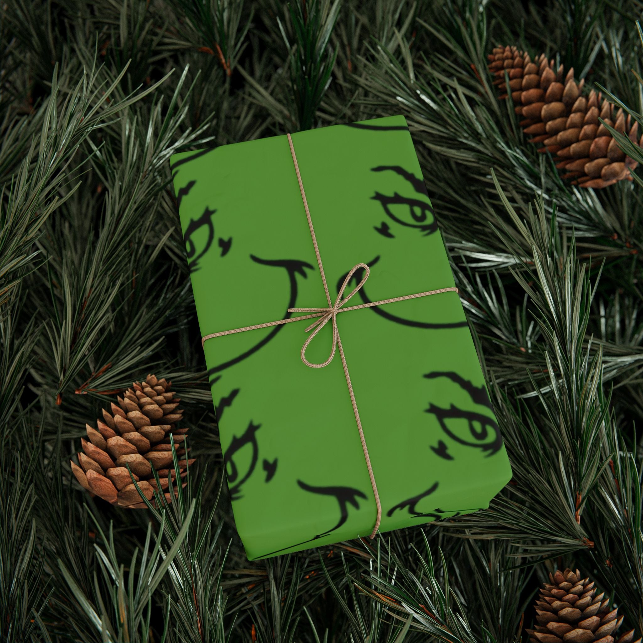 The Grench Wrapping Paper Roll  Green Tribal Swirl Gift Wrap (Holiday & Birthday)