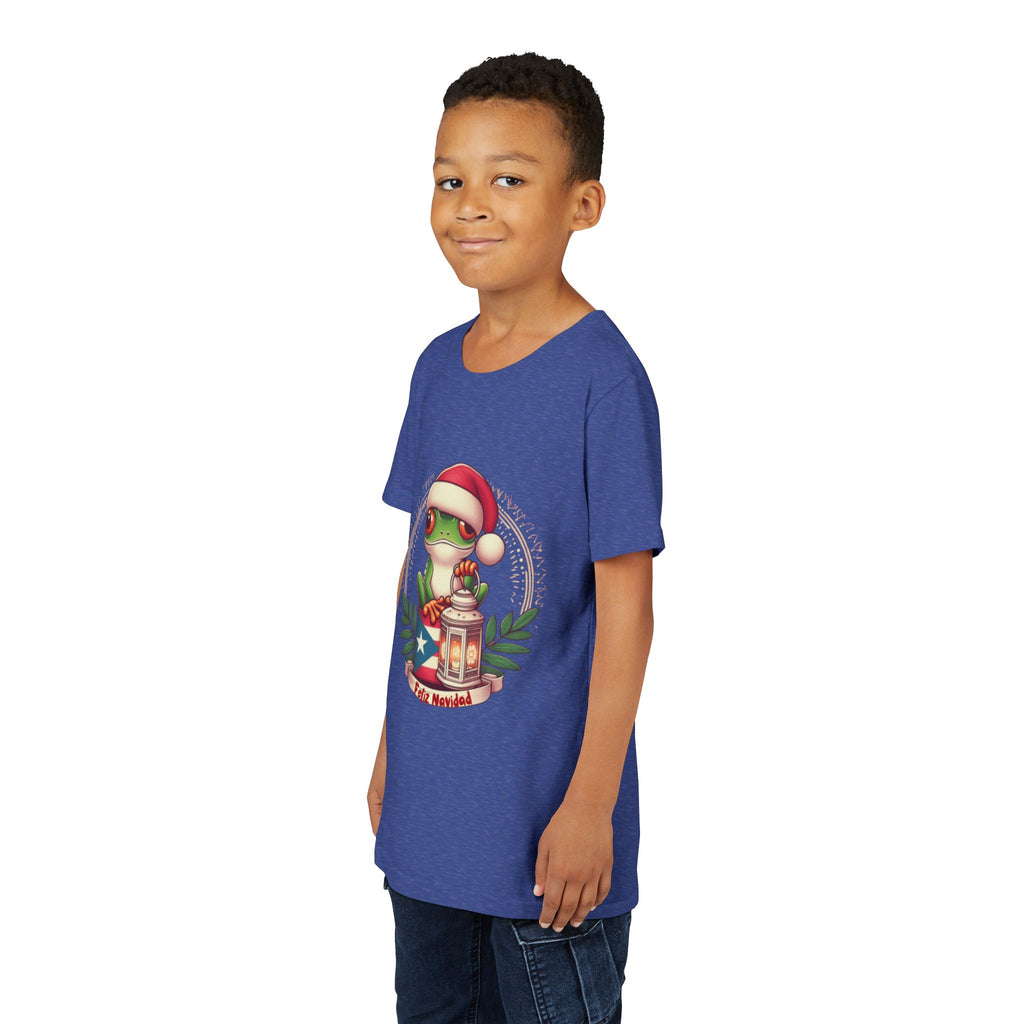 Kids Tee Cute Frog with Puerto Rican Flag & Lantern (Feliz Navidad)