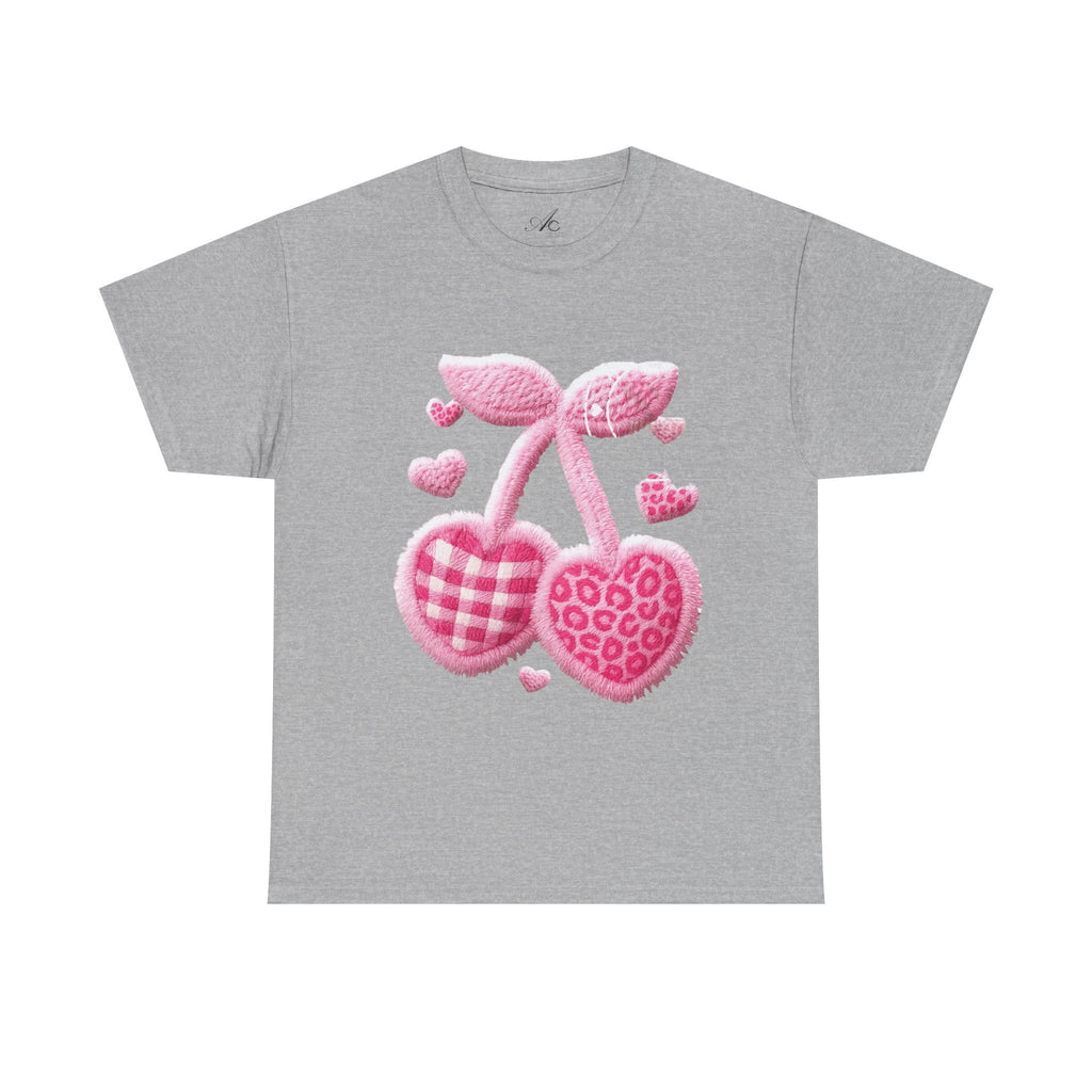 Pink Heart Cherries Tee  LOVE Graphic Valentine T-Shirt