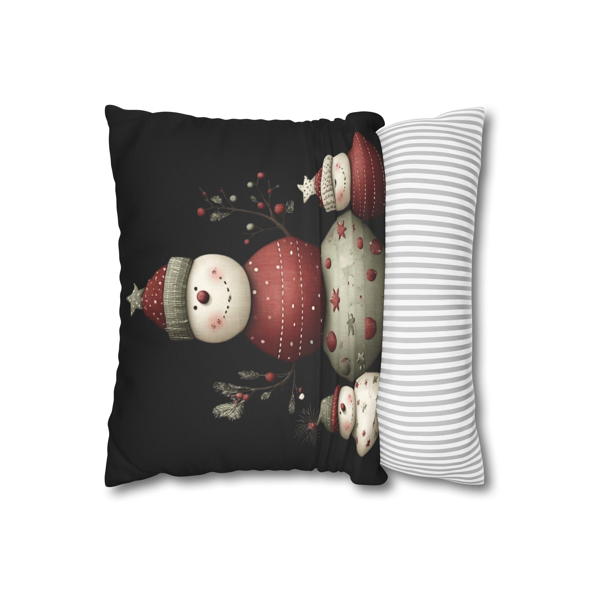 Christmas Snowman Faux Suede Pillowcase – Cute Stacked Snowmen Holiday Decor CHRISTMAS PILLOW DÉCOR