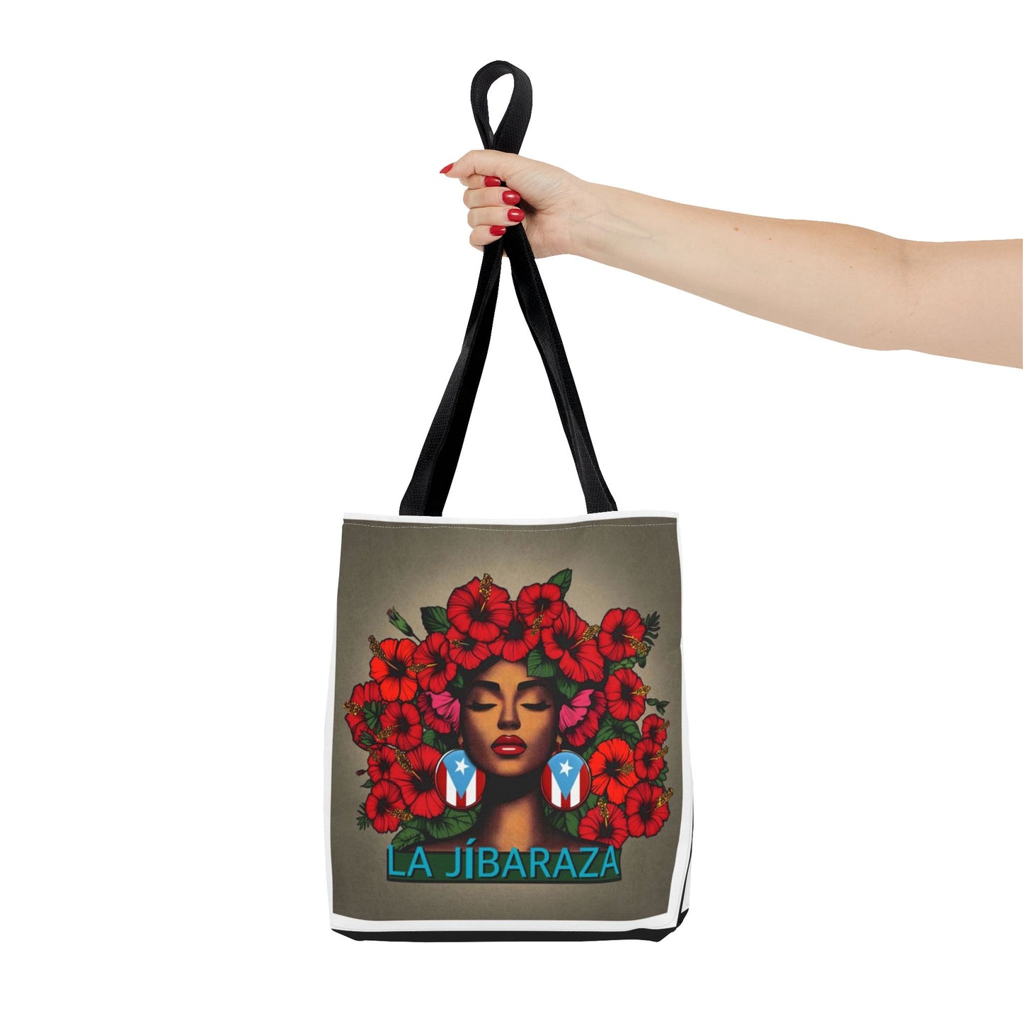 La Jíbara Tote Bag — Puerto Rican Floral Portrait Canvas Tote Puerto Rico Christmas Tote
