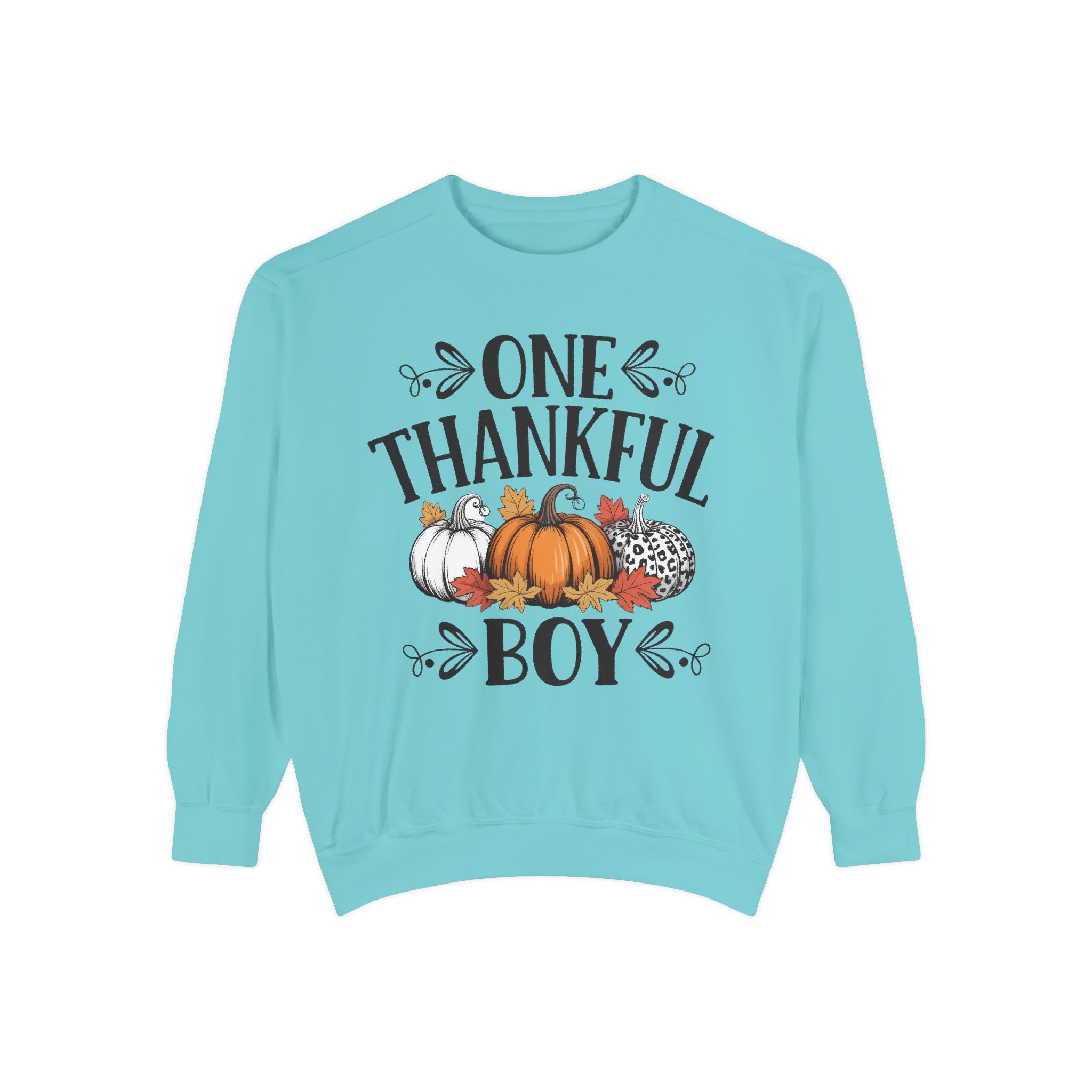 Thankful Boy Sweatshirt  Fall Pumpkin Thanksgiving Crewneck Fall T-Shirts and Sweatshirts Collection
