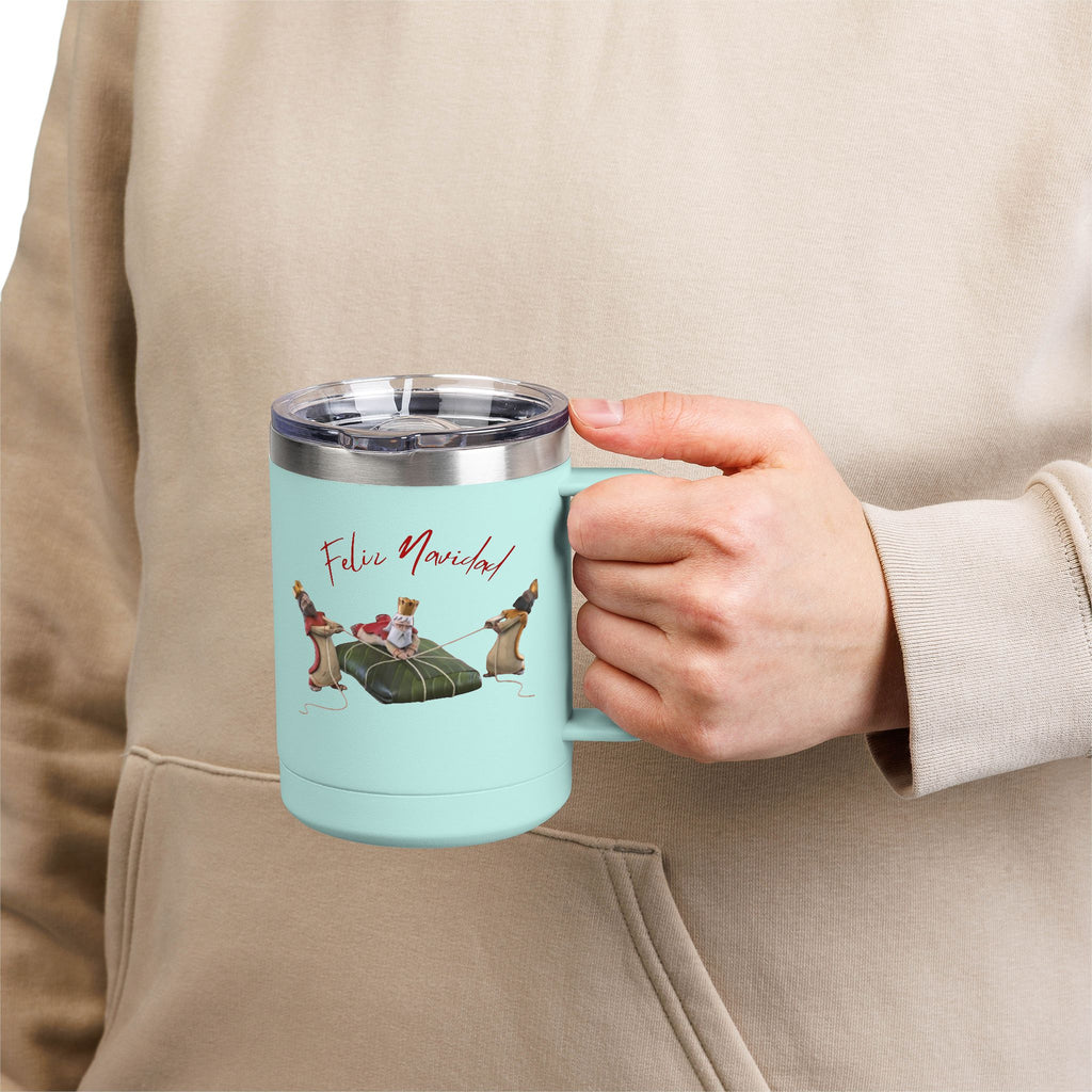 3 KINGS Holiday Travel Tumbler — 'Feliz Navidad' Dachshund Santa Design Coffee Cup for Fun Celebrations