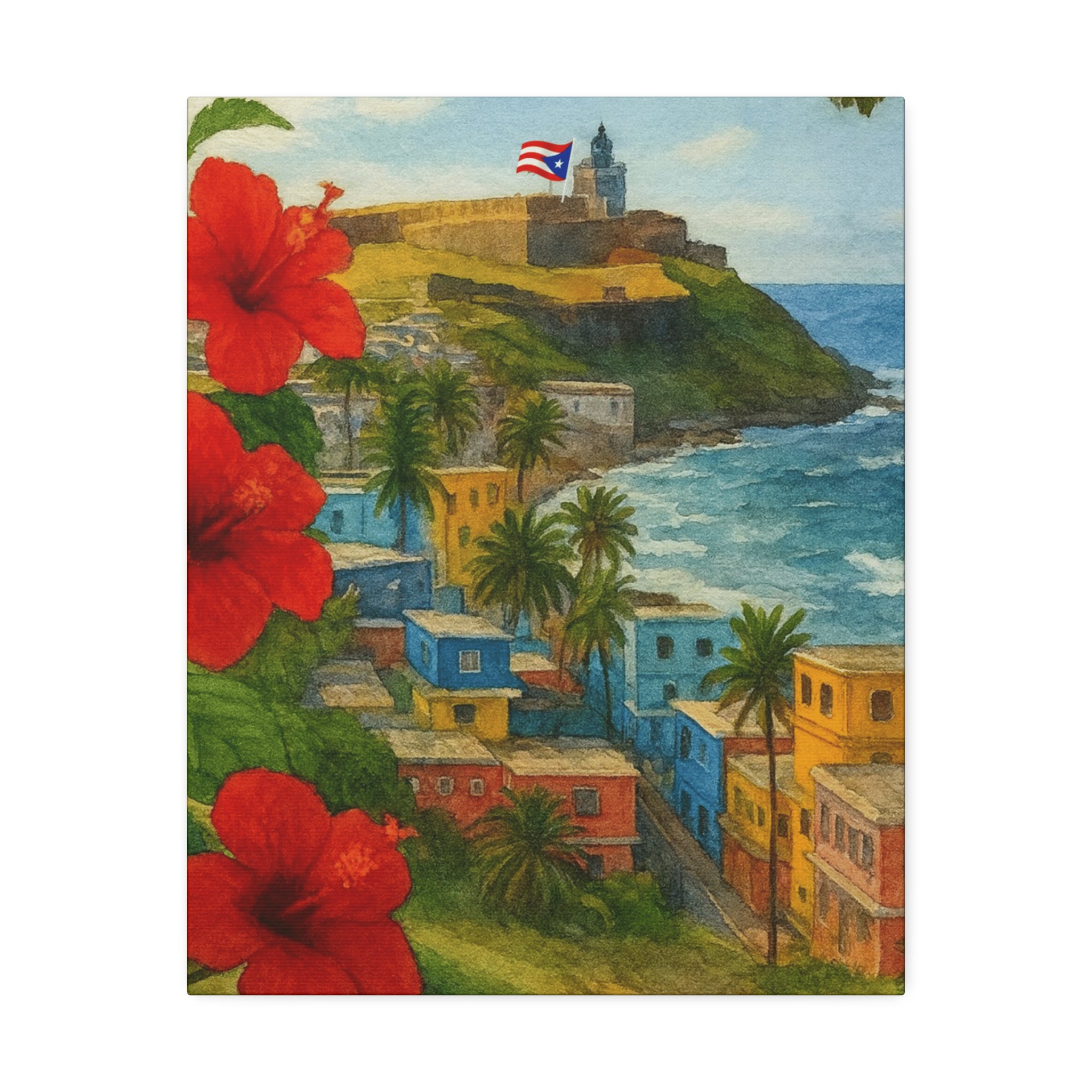 Puerto Rico Coastal Canvas Print — Old San Juan Seaside Wall Art (Stretched 1.5")